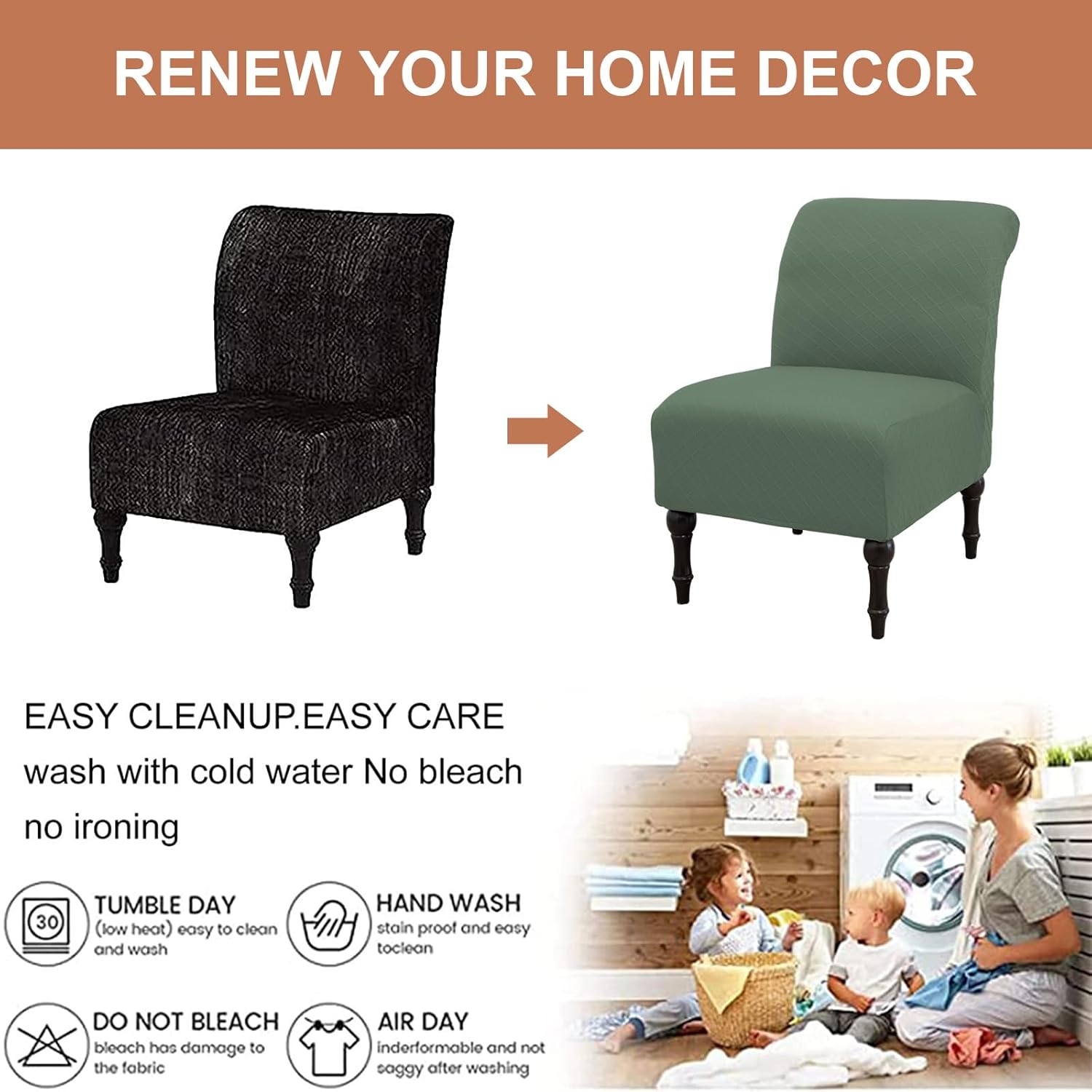 Eco-Ancheng Armless Chair Slipcover Removable Armless Accent Chairs Covers Washable Armless Slipper Chair Slipcover Printed Armless Chair Furniture Protector Covers for Living Dining Room Hotel