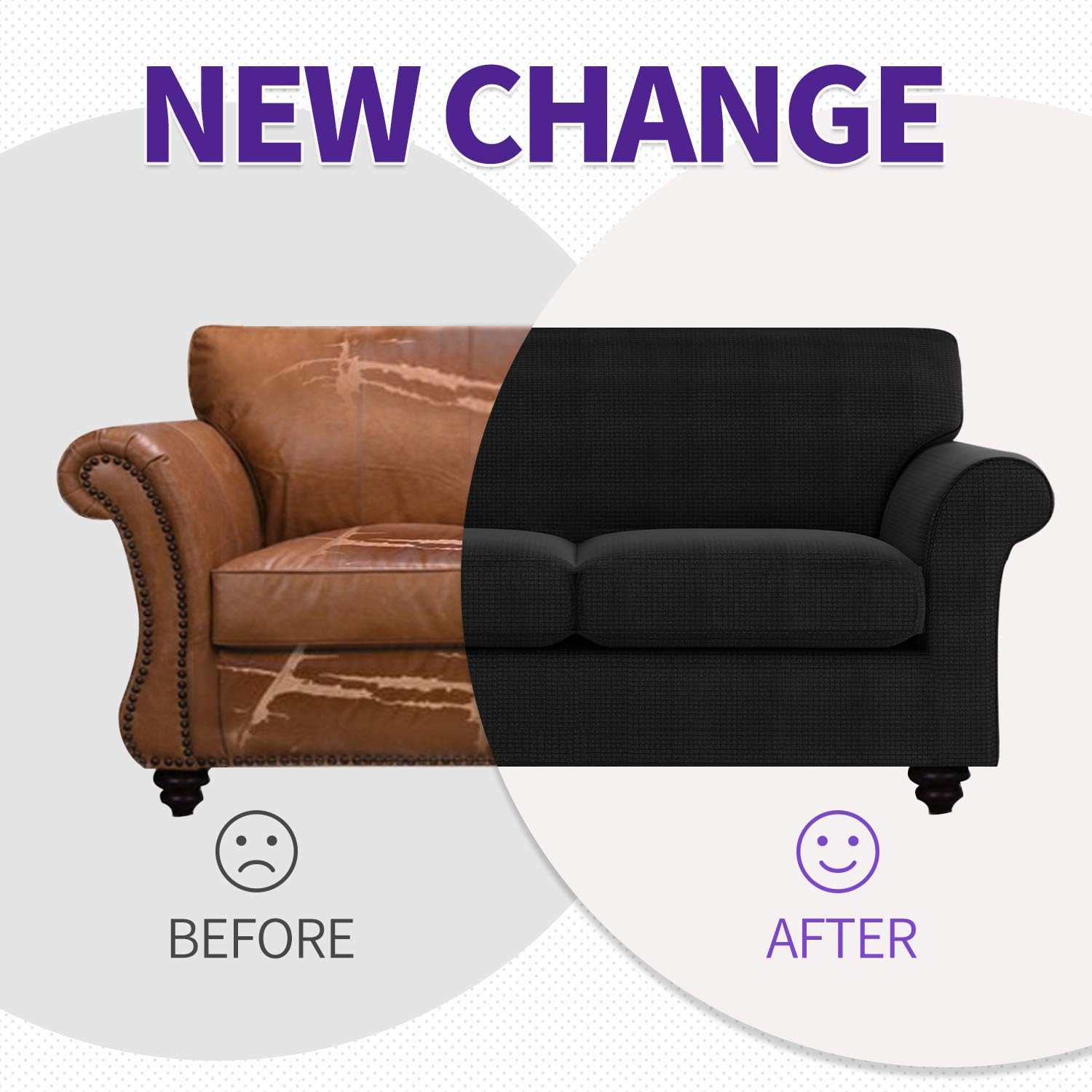 ZNSAYOTX 2 Piece Chair Covers for Living Room with Arms Anti Slip Stretch Arm Chair Slipcovers Sofa Armchair Slipcover Machine Washable Furniture Protector (Black and White, Chair)