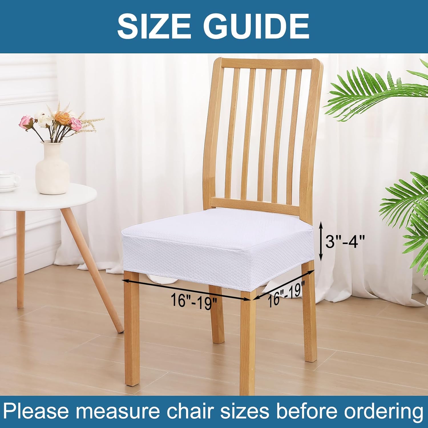 Smiry Waterproof Seat Covers for Dining Room Chairs Set of 4, Stretch Jacquard Removable Washable Chair Seat Slipcovers Protector, No Rear Covers, Beige