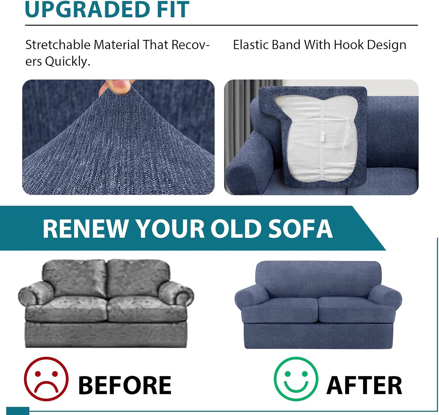 2 Pieces T Cushion Chair Covers