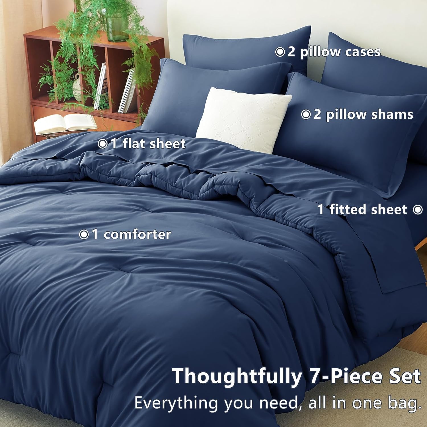 Queen Comforter Set Black, 7 Pieces