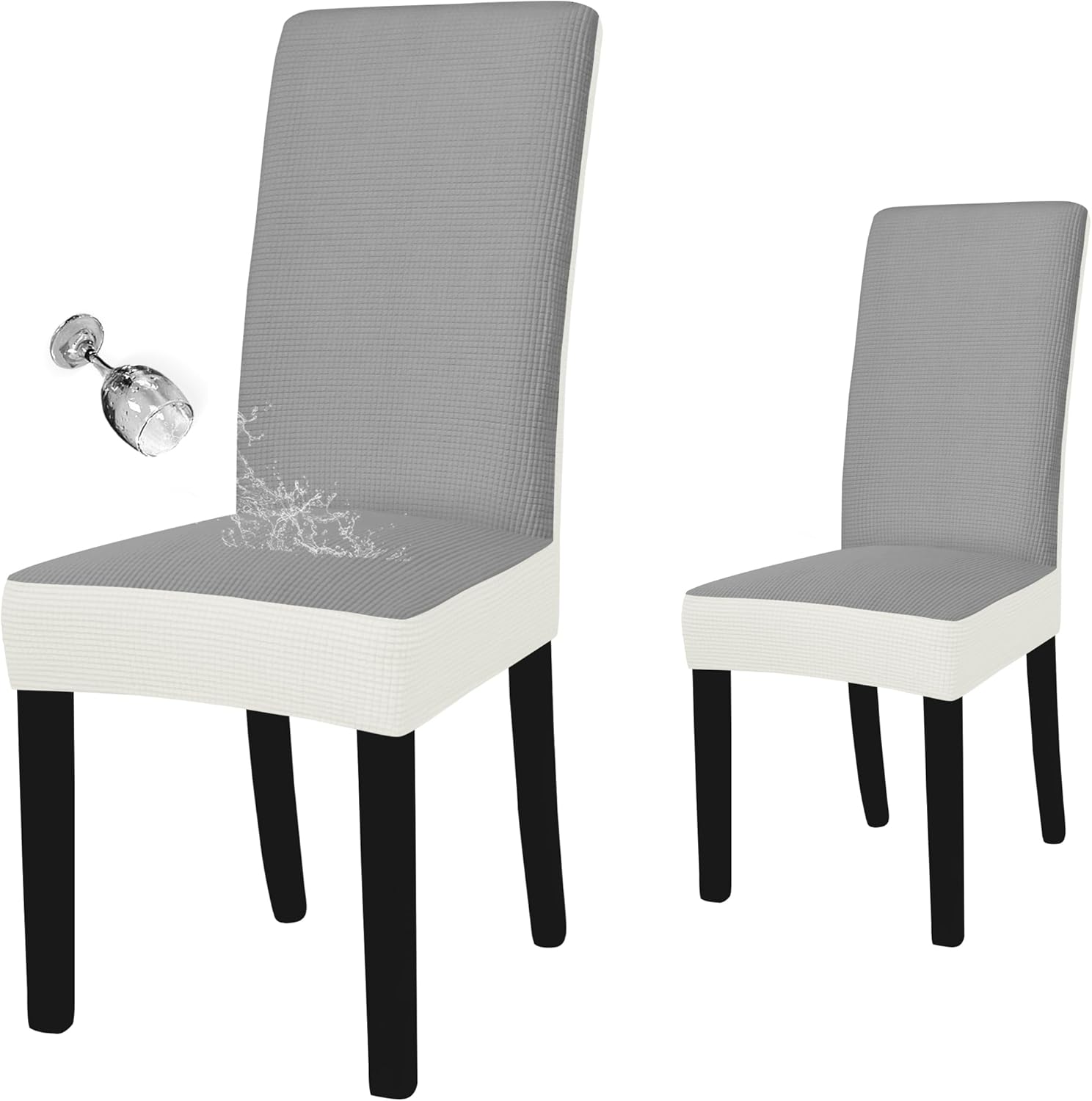 Easy-Going 100% Waterproof Dining Room Chair Cover Set of 6, Stretch Jacquard Parson Chair Slipcover Removable Washable Chair Protector for Home, Restaurant, Banquet (Large, Light Gray)