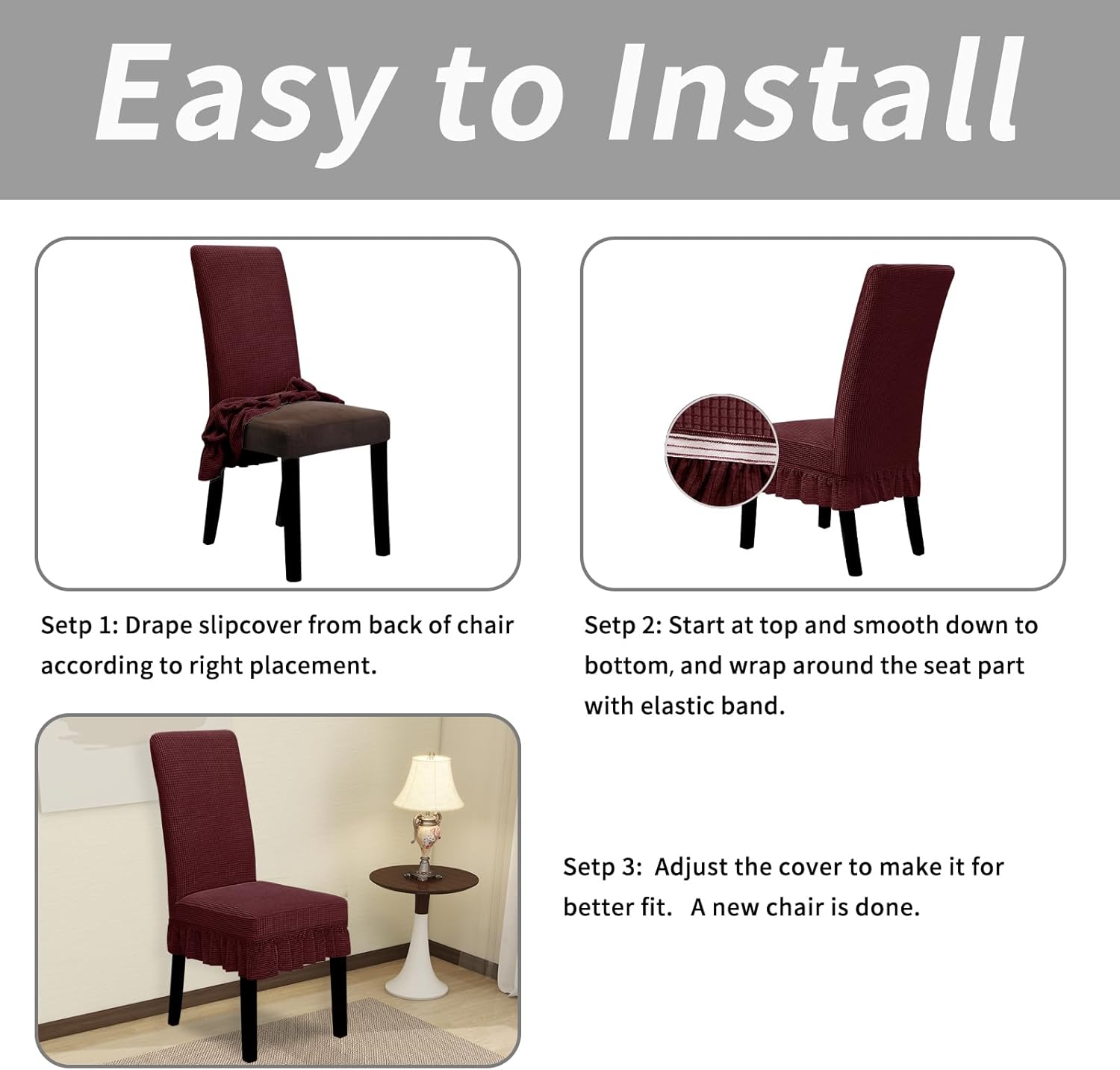 Easy-Going Dining Chair Covers Stretch Parsons Chair Slipcover with Skirt Chair Covers for Dining Room Restaurant Banquet (2 PCS, Light Gray)