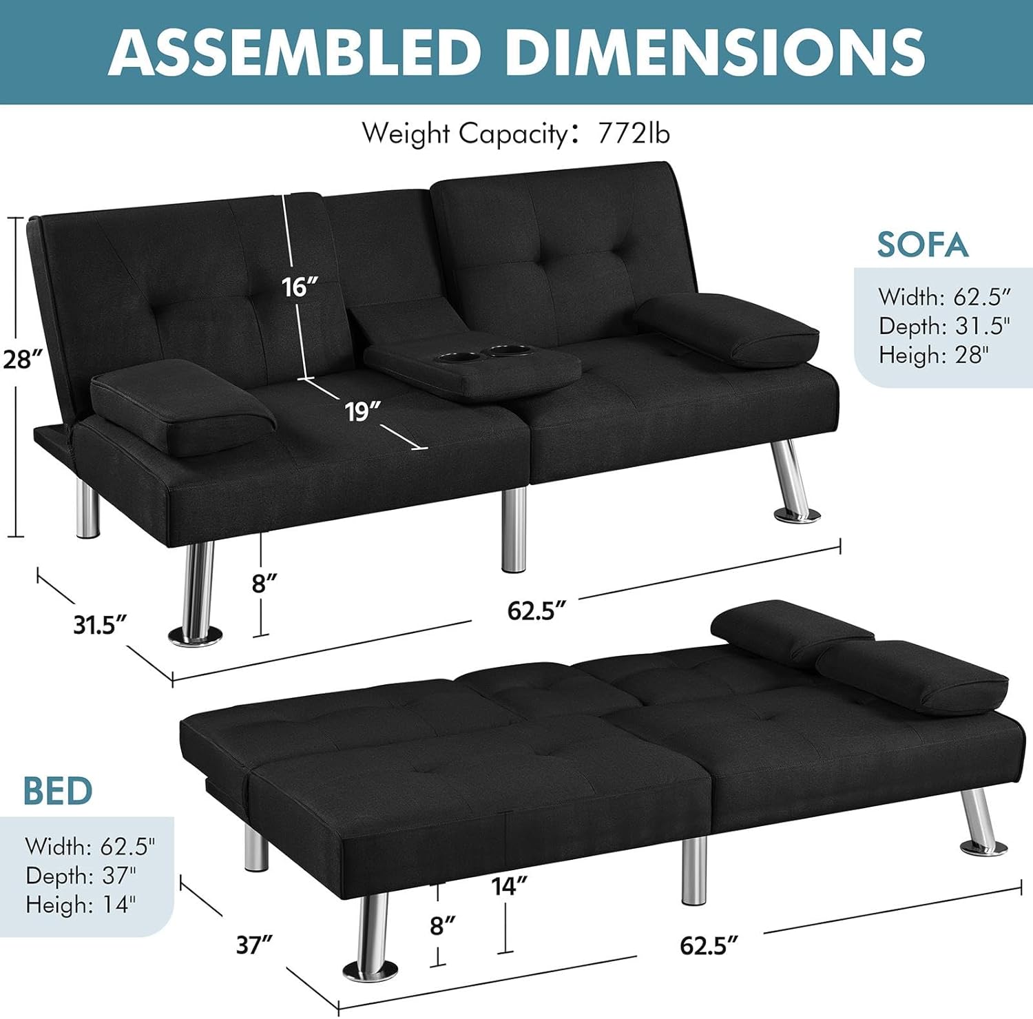 Convertible Sofa Bed Adjustable