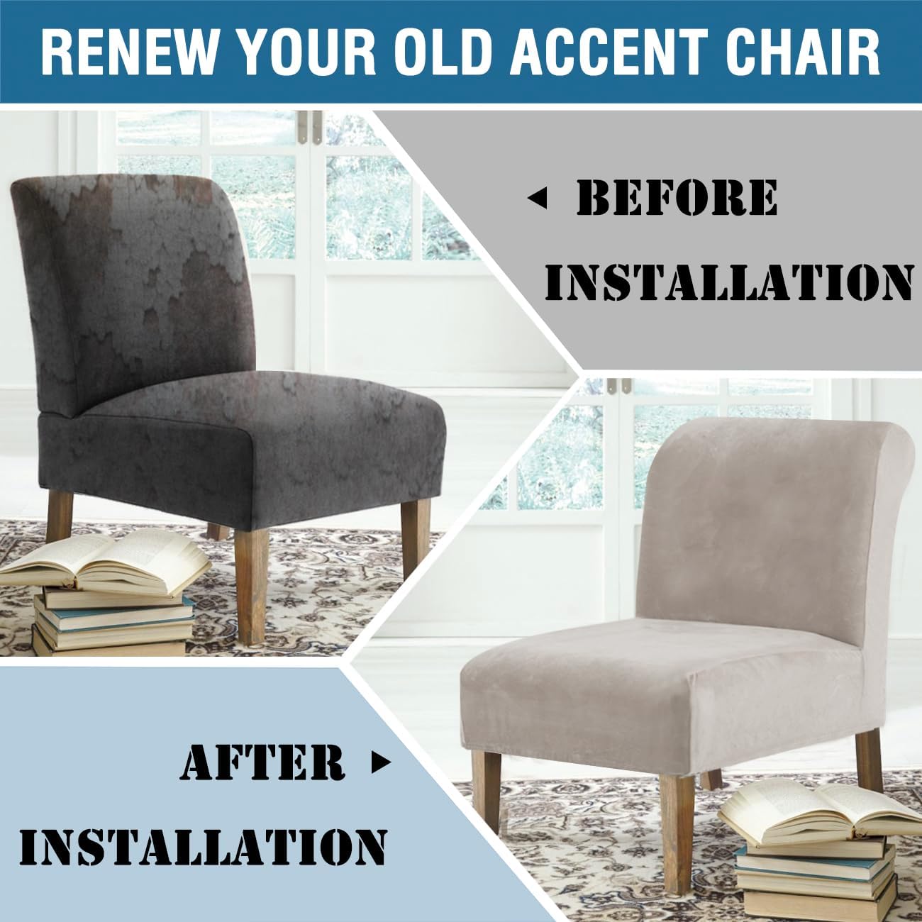 H.VERSAILTEX Armless Accent Chair Covers Thick Velvet Armless Chair Slipcovers High Stretch Chair Covers for Living Room Hotel Machine Washable Furniture Protector with Elastic Bottom, Ivory