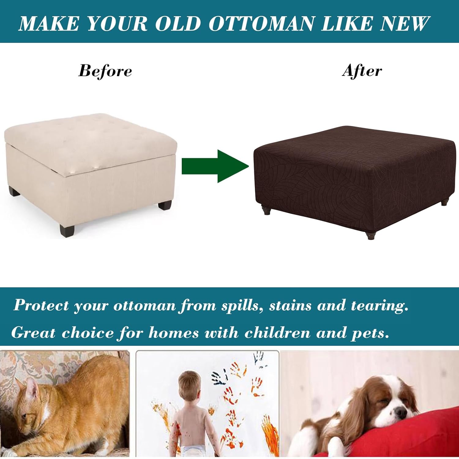 Ottoman Cover Square-Stretch Water Repellent