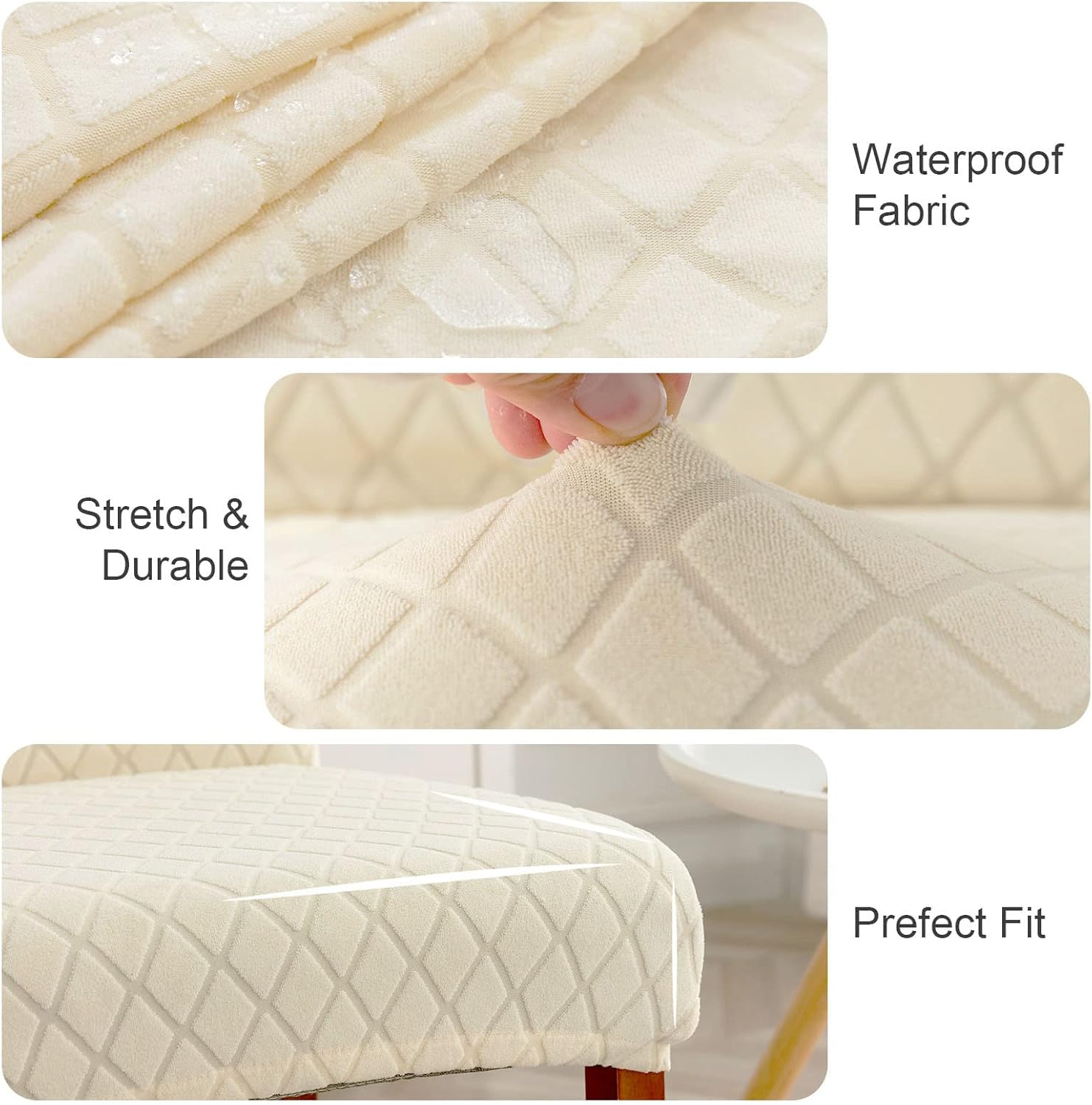 Genina 100% Waterproof Chair Covers for Dining Room Set of 4, Stretch Parson Chair Slipcovers for Kitchen Chairs, Washable Chair Protectors, Leaves-Warm Gray