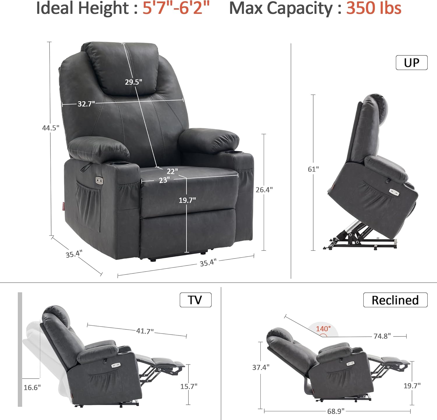 Electric Power Lift Recliner Chair Sofa with Massage and Heat