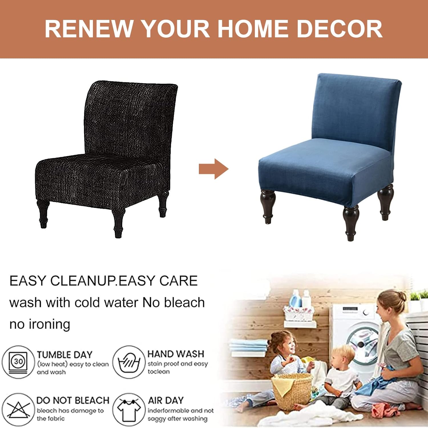 Eco-Ancheng Armless Chair Slipcover Removable Armless Accent Chairs Covers Washable Armless Slipper Chair Slipcover Printed Armless Chair Furniture Protector Covers for Living Dining Room Hotel