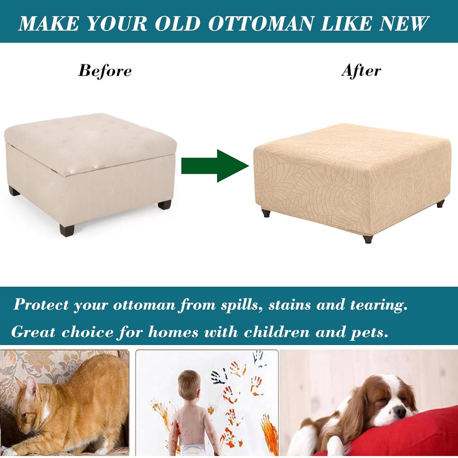 Ottoman Cover Square-Stretch Water Repellent