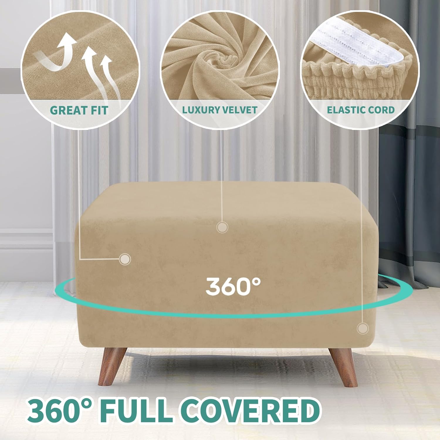 Velvet Ottoman Cover Rectangular