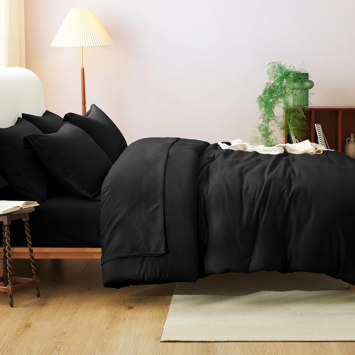 Queen Comforter Set Black, 7 Pieces