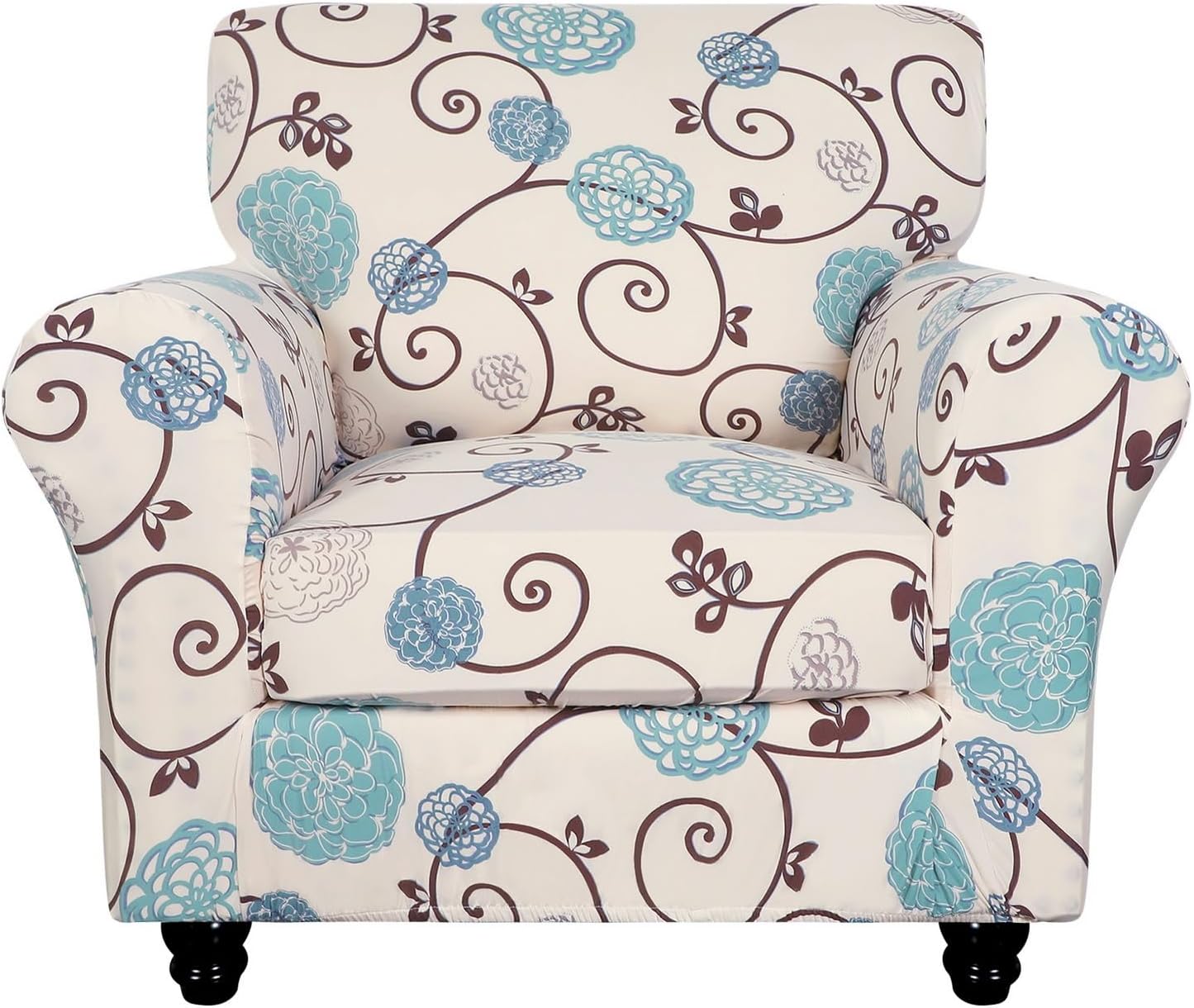 SearchI Stretch Sofa Cover Printed Couch Covers, Floral Pattern 2 Piece Armchair Slipcover with Separate Chair Cushion Cover, Washable Furniture Protector for Living Room(Armchair, Ball Flower)
