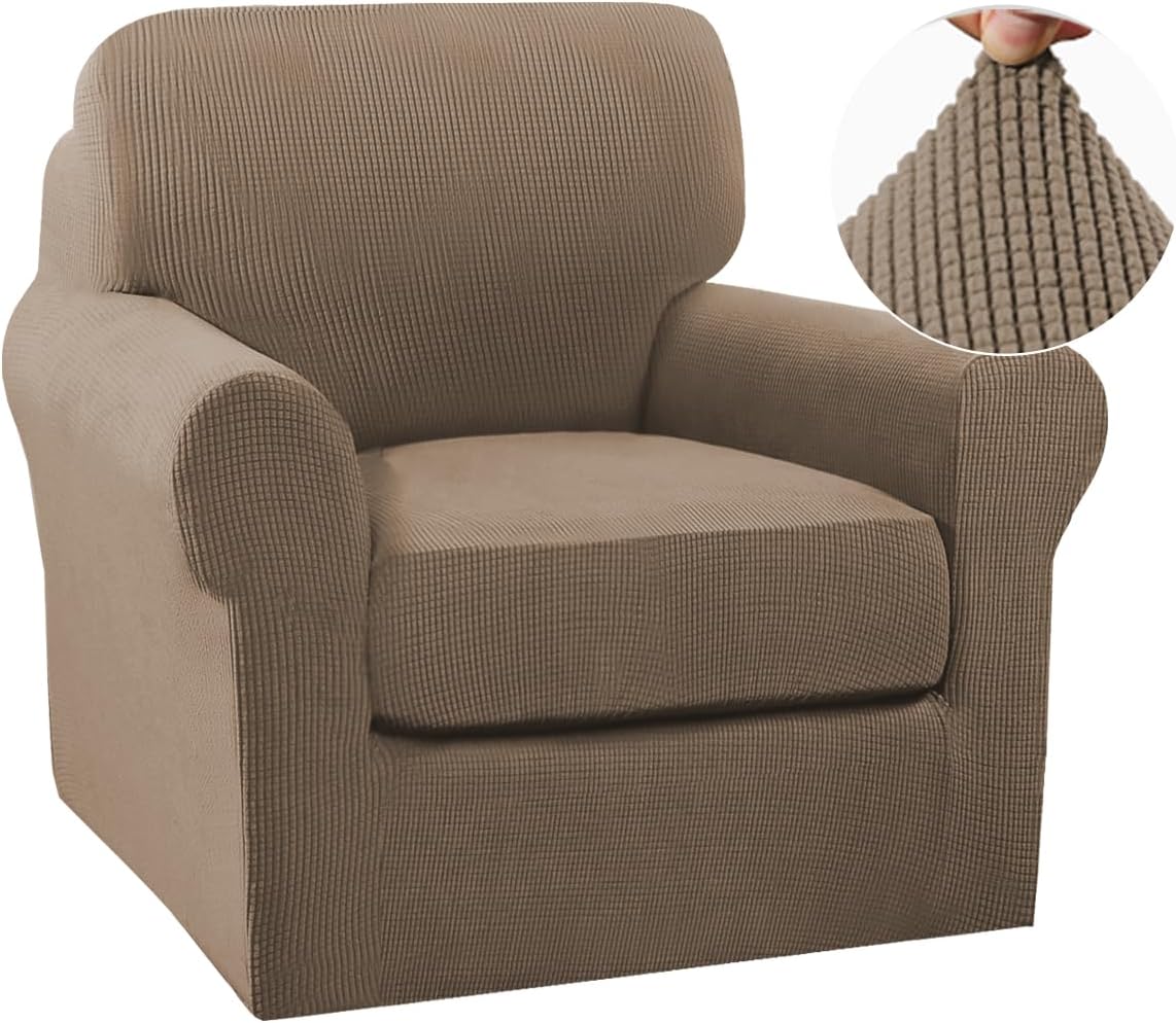 Turquoize 2 Piece Chair Covers for Living Room Armchair Cover Armchair Slipcovers with Arms Feature Thick Jacquard Fabric (Chair,Biscotti Beige)