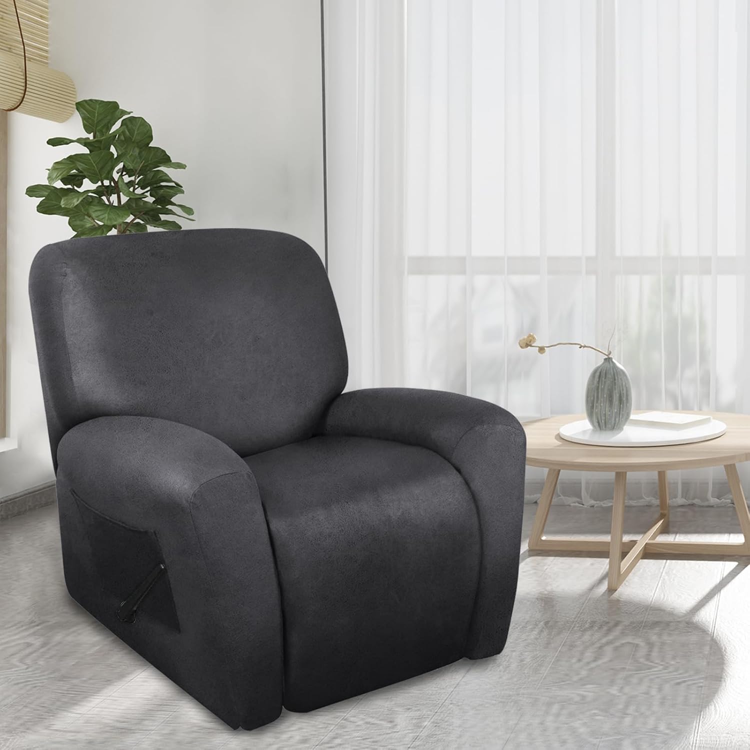 Leather Like Recliner Chair Covers Heavy Duty, 4 Pieces Lazy Boy Recliner Cover for Recliner Chair, Leather Cover for Recliner slipcovers Washable for Pets (Dark Brown)