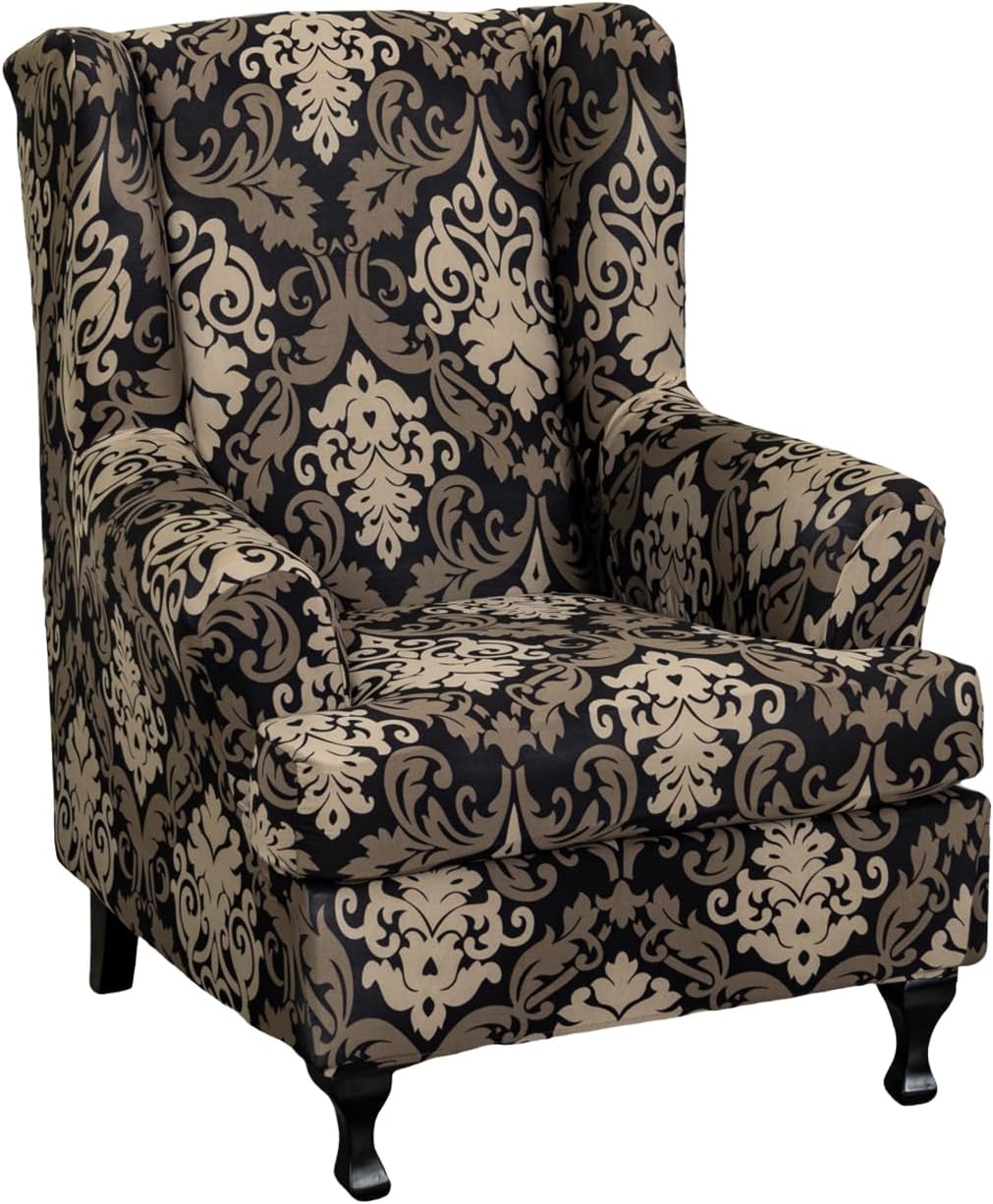 Wing Chair Slipcovers 2 Pieces Stretch Spandex Wingback Chair Covers Sofa Slipcover Printing Wingback Armchair Slipcovers Furniture Protector Couch Soft with Elastic Bottom for Wingback Chairs,12