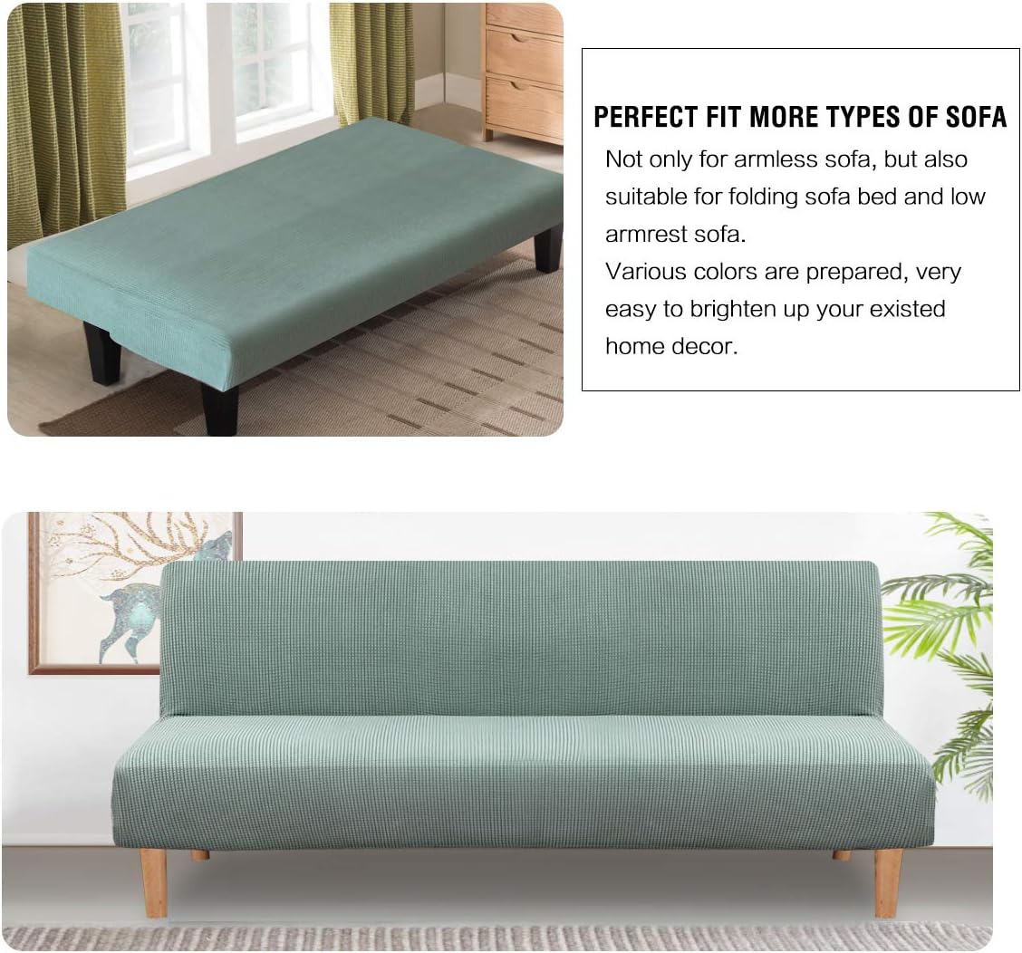 H.VERSAILTEX Armless Futon Cover Stretch Sofa Bed Slipcover Protector Elastic Feature Rich Textured High Spandex Small Checks Jacquard Fabric Futon Cover, Machine Washable, Sage