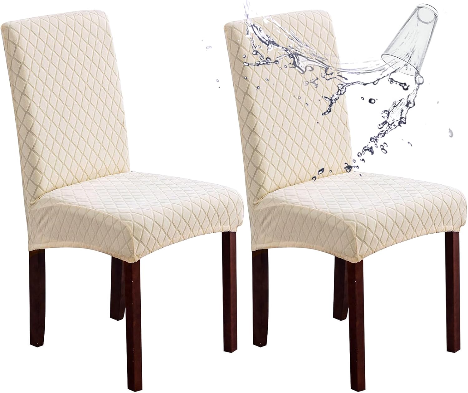 Genina 100% Waterproof Chair Covers for Dining Room Set of 4, Stretch Parson Chair Slipcovers for Kitchen Chairs, Washable Chair Protectors, Leaves-Warm Gray