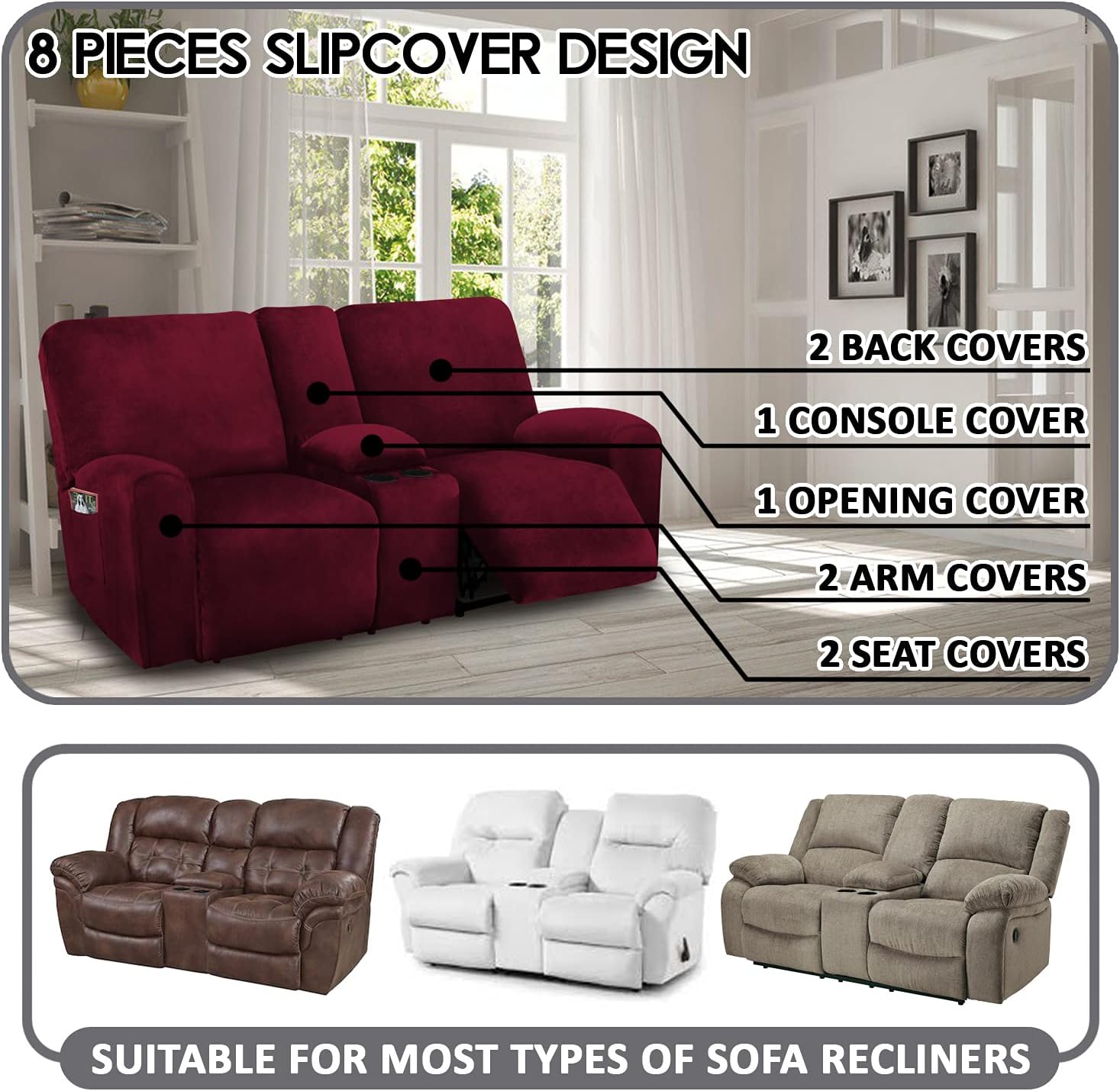 Reclining Love Seat with Middle Console Slipcover