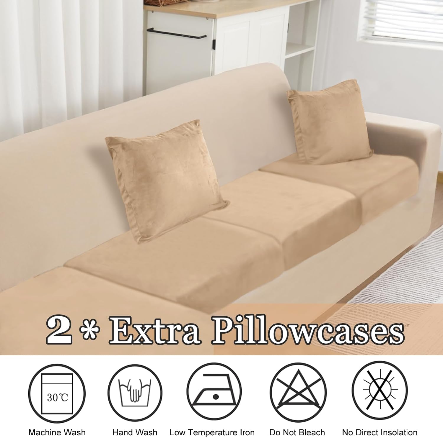 NAISI Sectional Couch Cover 4 Pieces Velvet Separate Couch Cushion Covers L Shape Soft Stretch Sofa Slipcovers with 2pcs Pillowcases for Left/Right Chaise Sectional Couch(3 Seater+1 Chaise,Dark Grey)