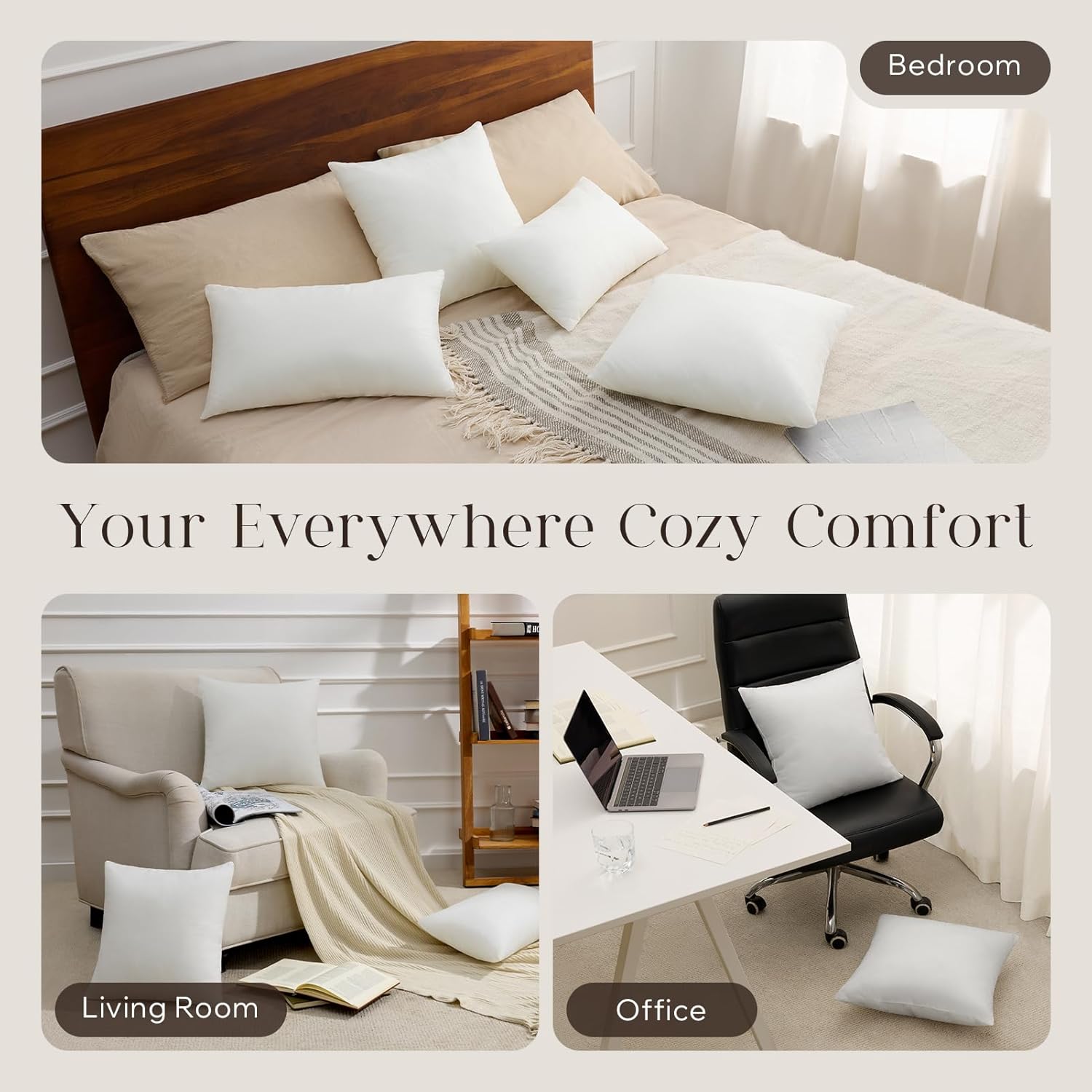 Phantoscope Pillow Inserts, Hypoallergenic 100% Virgin Fiber Square Form Microfiber Throw Pillow Inserts, Couch Bed Pillows 45x45 cm, 18x18 Inch (Pack of 4)