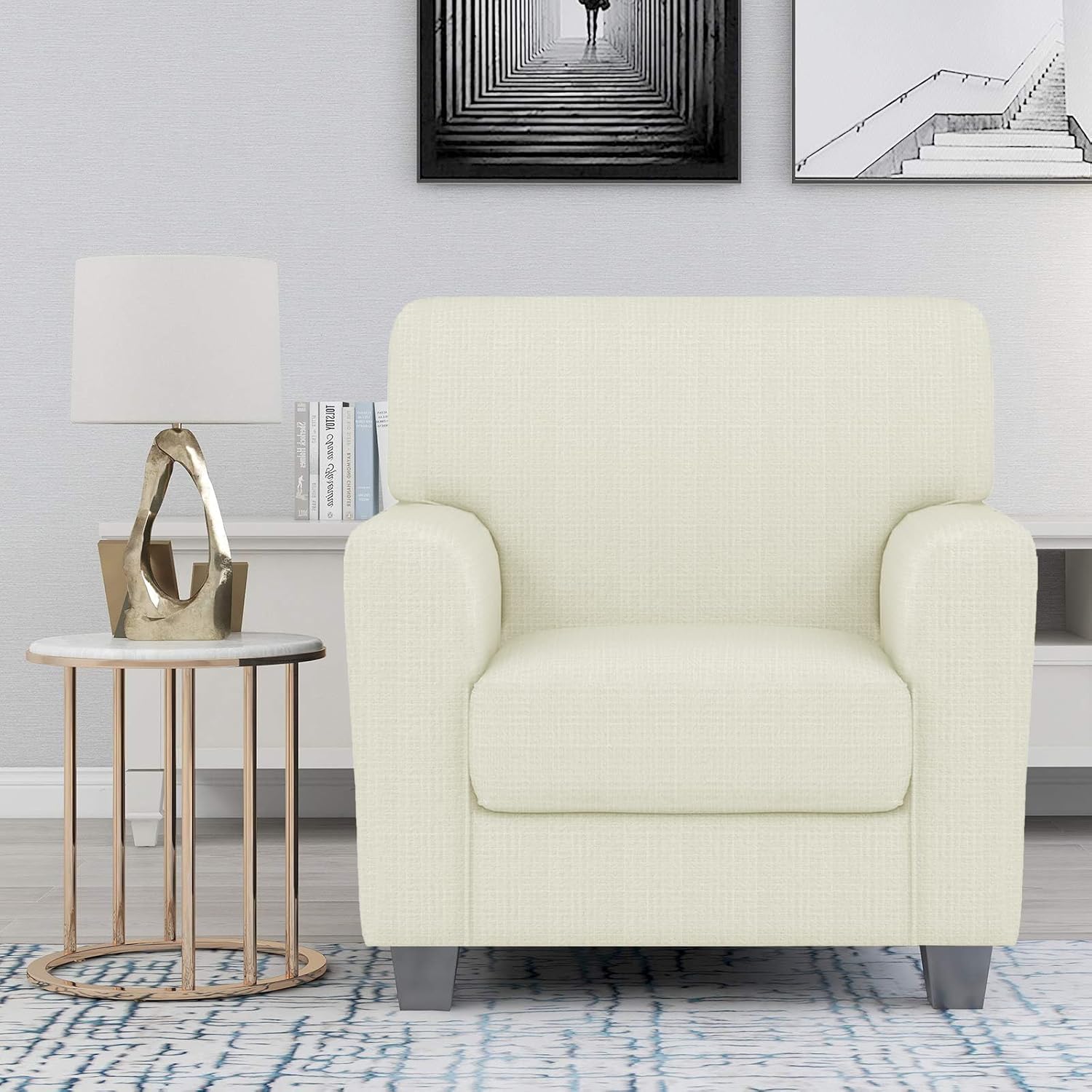 ZNSAYOTX 2 Piece Chair Covers for Living Room with Arms Anti Slip Stretch Arm Chair Slipcovers Sofa Armchair Slipcover Machine Washable Furniture Protector (Black and White, Chair)