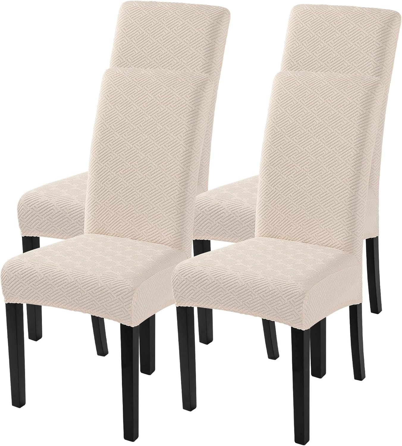 SearchI Chair Covers Slipcovers Set of 4, Spandex Super Fit Stretch Removable Washable Kitchen Parsons Protector for Dining Room,Hotel,Ceremony,Beige+Flowers