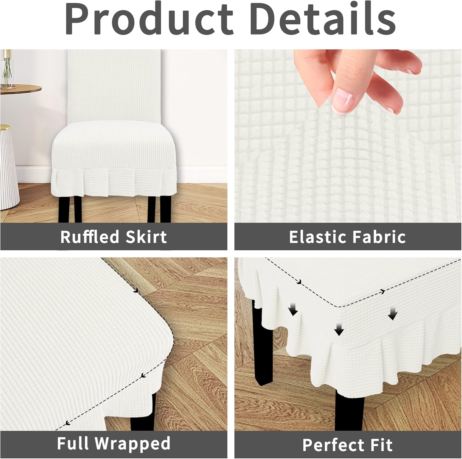 Easy-Going Dining Chair Covers Stretch Parsons Chair Slipcover with Skirt Chair Covers for Dining Room Restaurant Banquet (2 PCS, Light Gray)