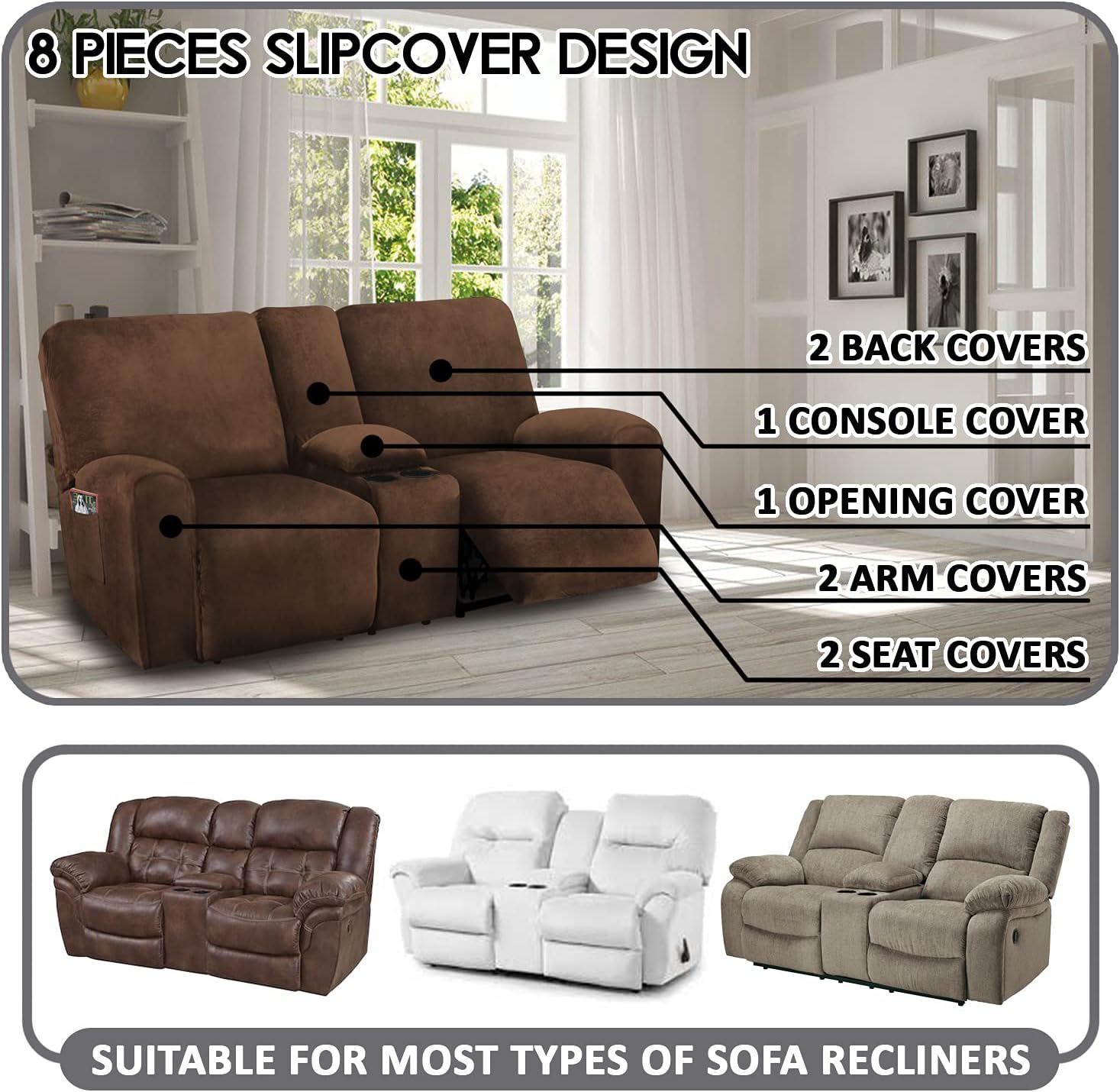Reclining Love Seat with Middle Console Slipcover