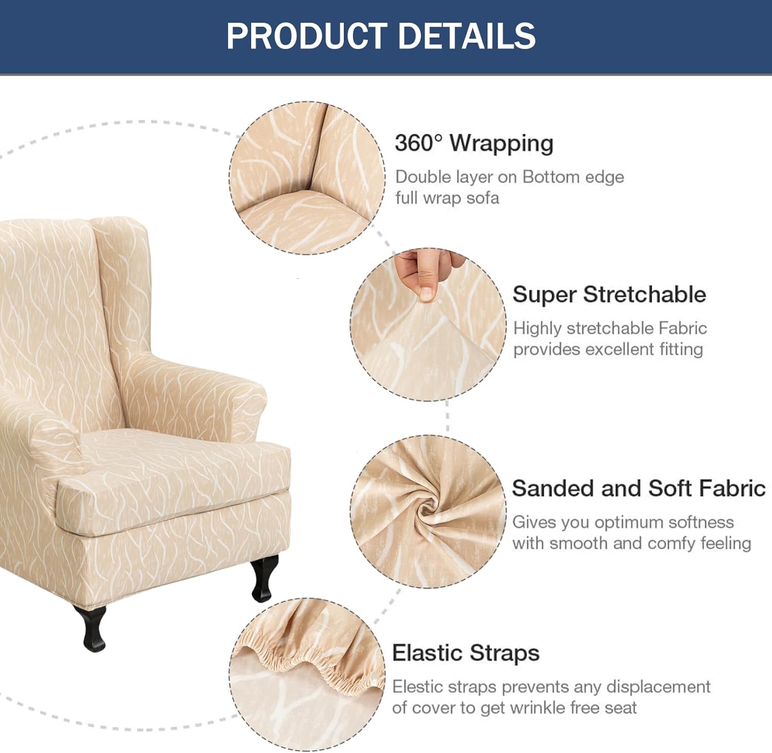 Wing Chair Slipcovers 2 Pieces Stretch Spandex Wingback Chair Covers Sofa Slipcover Printing Wingback Armchair Slipcovers Furniture Protector Couch Soft with Elastic Bottom for Wingback Chairs,12