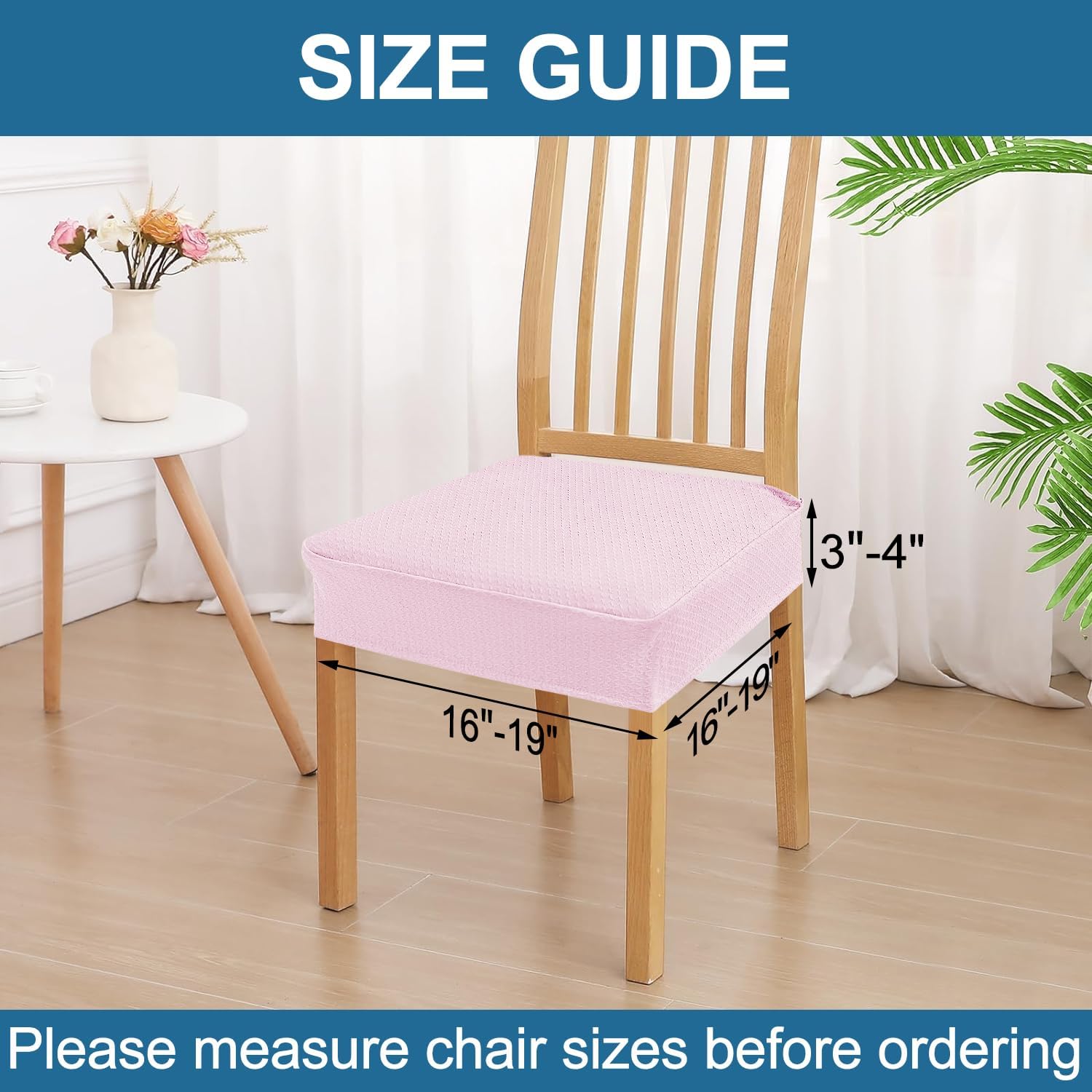 Smiry Waterproof Seat Covers for Dining Room Chairs Set of 4, Stretch Jacquard Removable Washable Chair Seat Slipcovers Protector, No Rear Covers, Beige