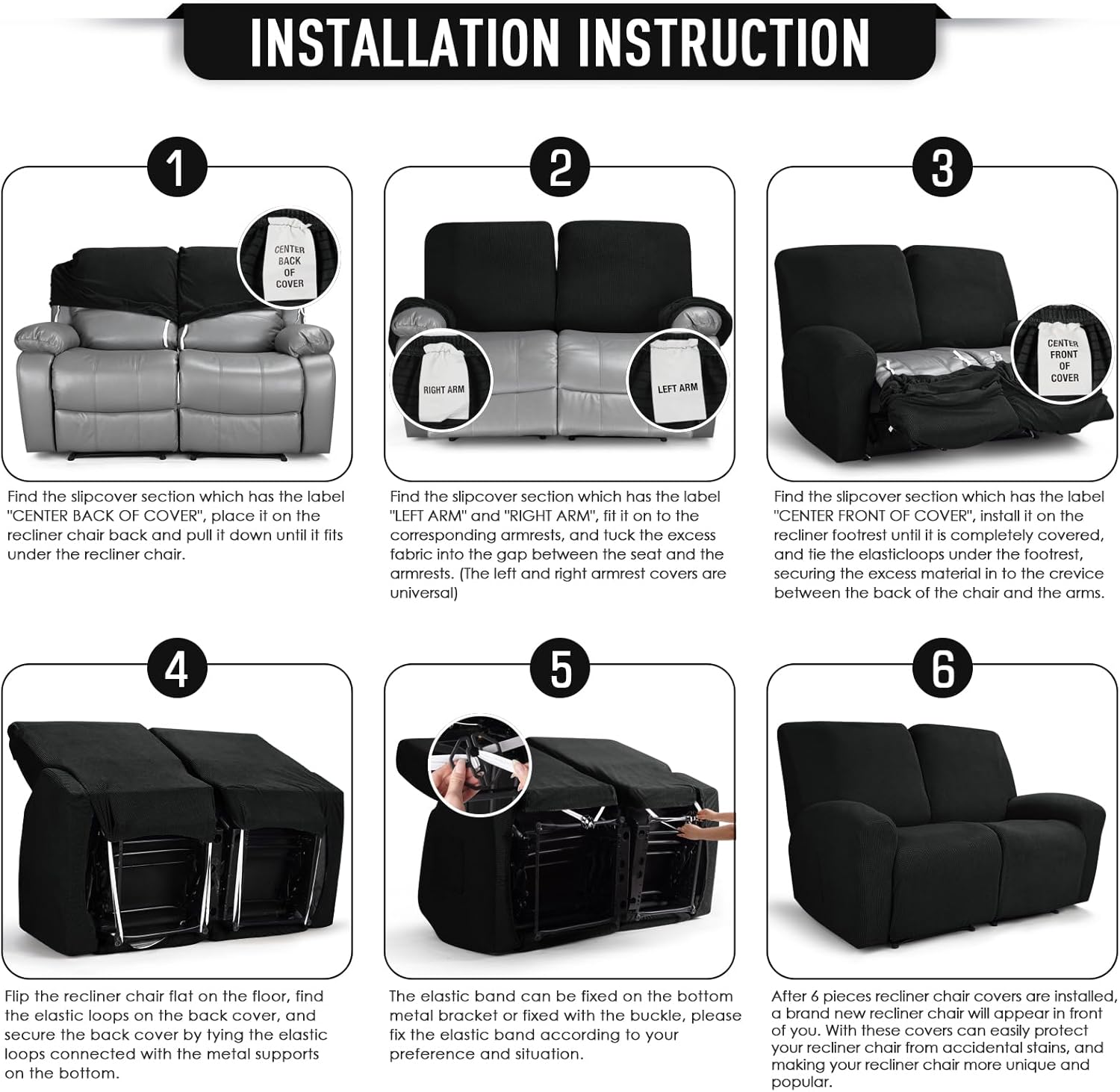 TAOCOCO Recliner Cover 4-Pieces, Recliner Stretch Sofa Slipcover, Recliner Cover 1 Seat, Couch Protector Soft, Furniture Protector Covers with Elastic,Chair Covers Jacquard Pattern (Grey)