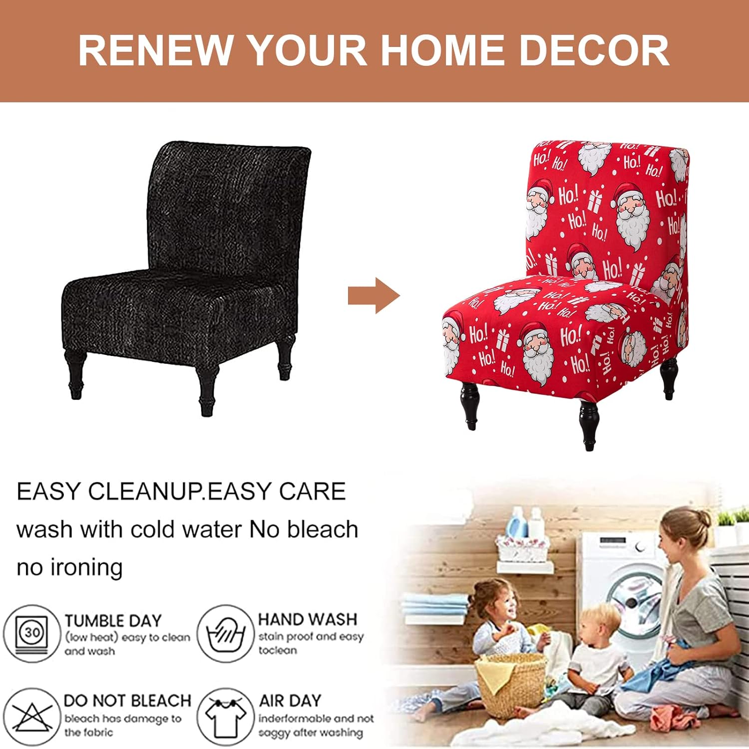 Eco-Ancheng Armless Chair Slipcover Removable Armless Accent Chairs Covers Washable Armless Slipper Chair Slipcover Printed Armless Chair Furniture Protector Covers for Living Dining Room Hotel