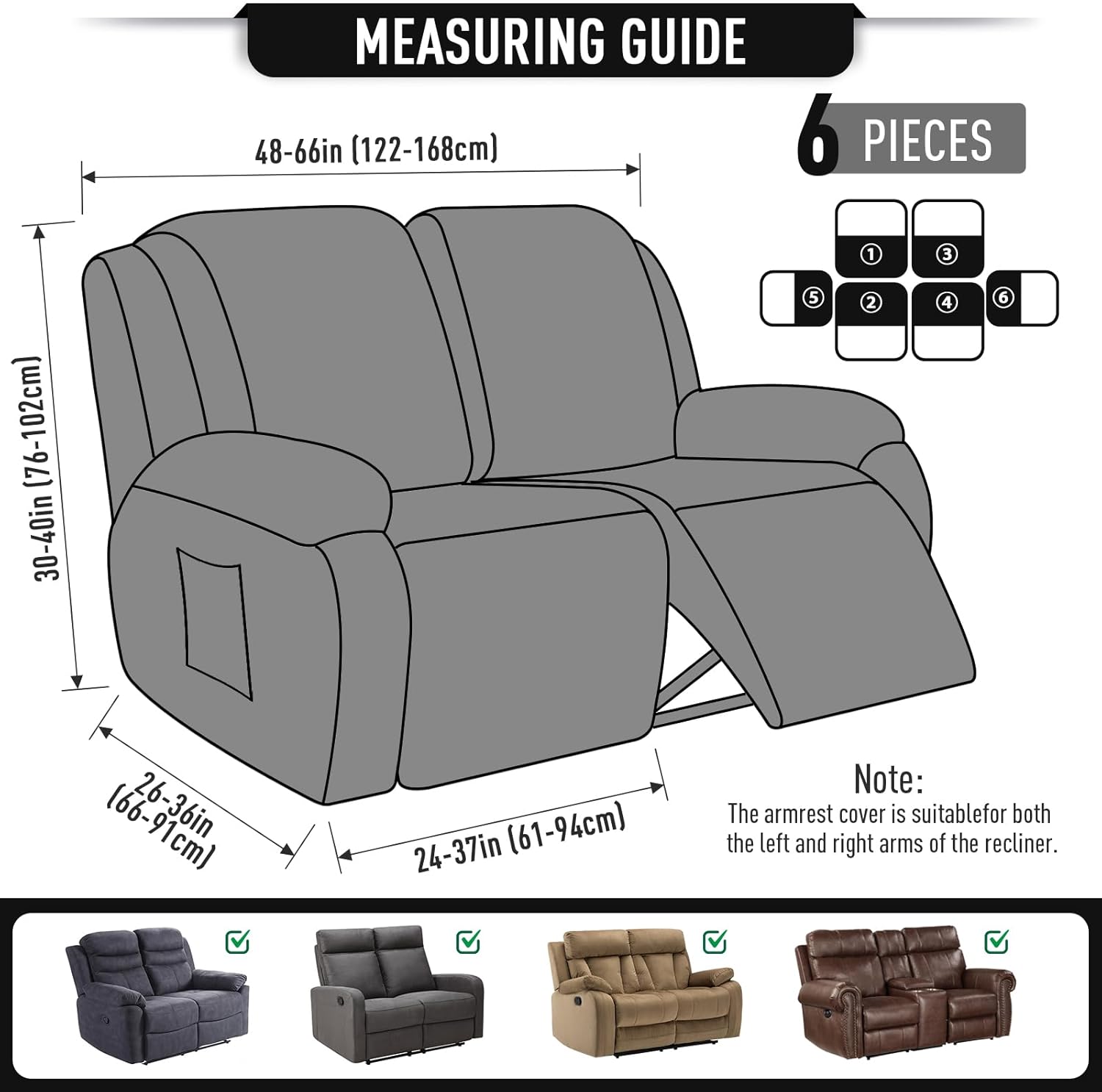 TAOCOCO Recliner Cover 4-Pieces, Recliner Stretch Sofa Slipcover, Recliner Cover 1 Seat, Couch Protector Soft, Furniture Protector Covers with Elastic,Chair Covers Jacquard Pattern (Grey)