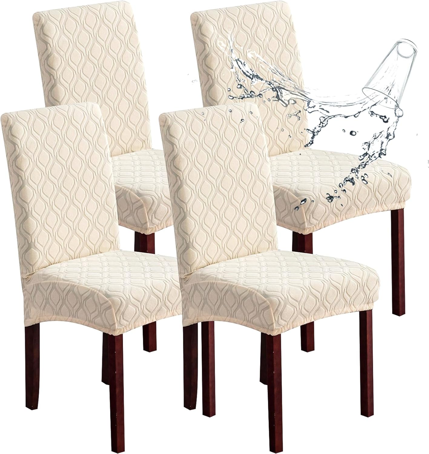 Genina 100% Waterproof Chair Covers for Dining Room Set of 4, Stretch Parson Chair Slipcovers for Kitchen Chairs, Washable Chair Protectors, Leaves-Warm Gray