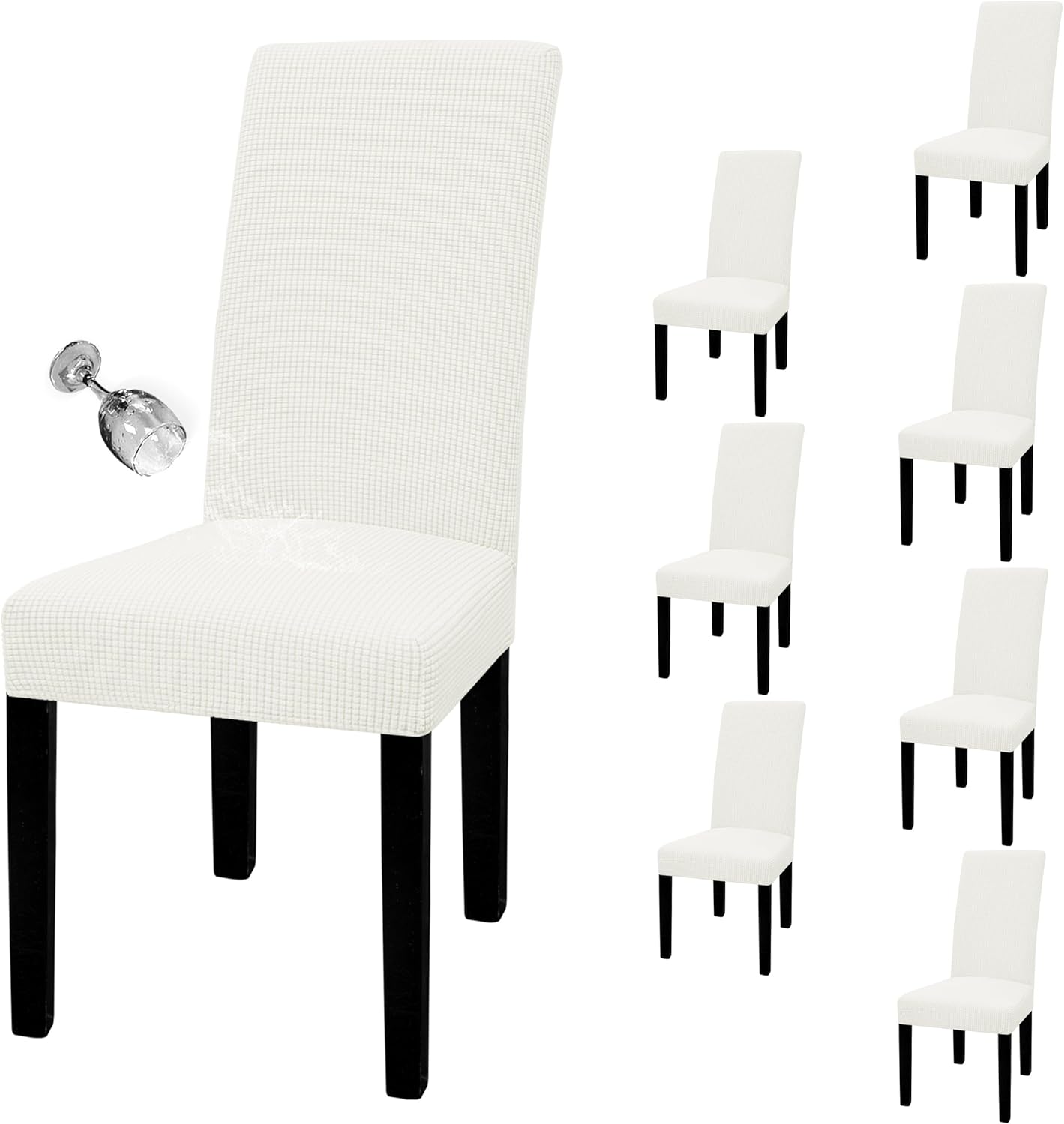 Easy-Going 100% Waterproof Dining Room Chair Cover Set of 6, Stretch Jacquard Parson Chair Slipcover Removable Washable Chair Protector for Home, Restaurant, Banquet (Large, Light Gray)