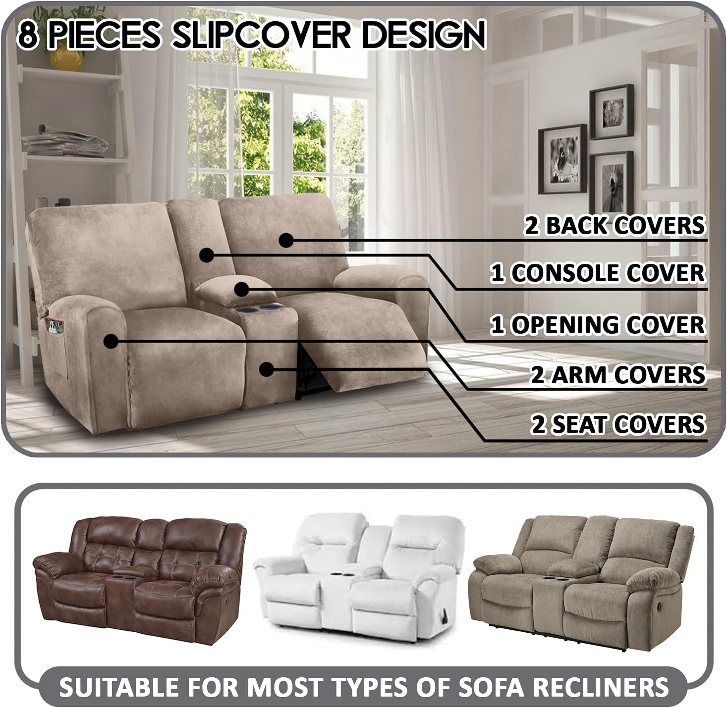 Reclining Love Seat with Middle Console Slipcover