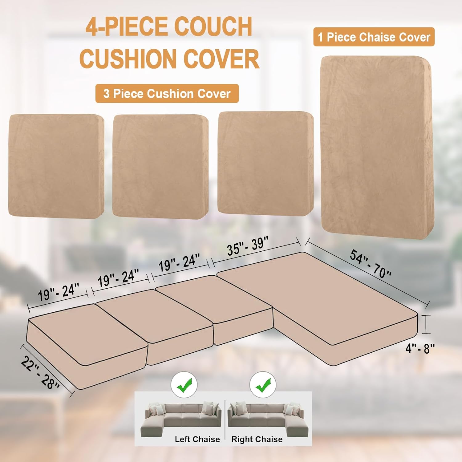 NAISI Sectional Couch Cover 4 Pieces Velvet Separate Couch Cushion Covers L Shape Soft Stretch Sofa Slipcovers with 2pcs Pillowcases for Left/Right Chaise Sectional Couch(3 Seater+1 Chaise,Dark Grey)