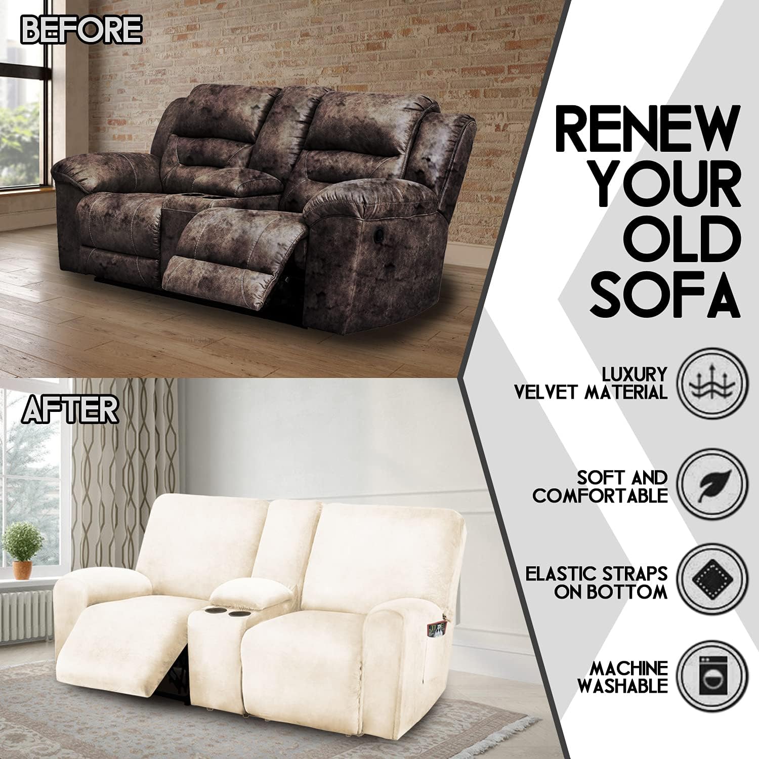 Reclining Love Seat with Middle Console Slipcover