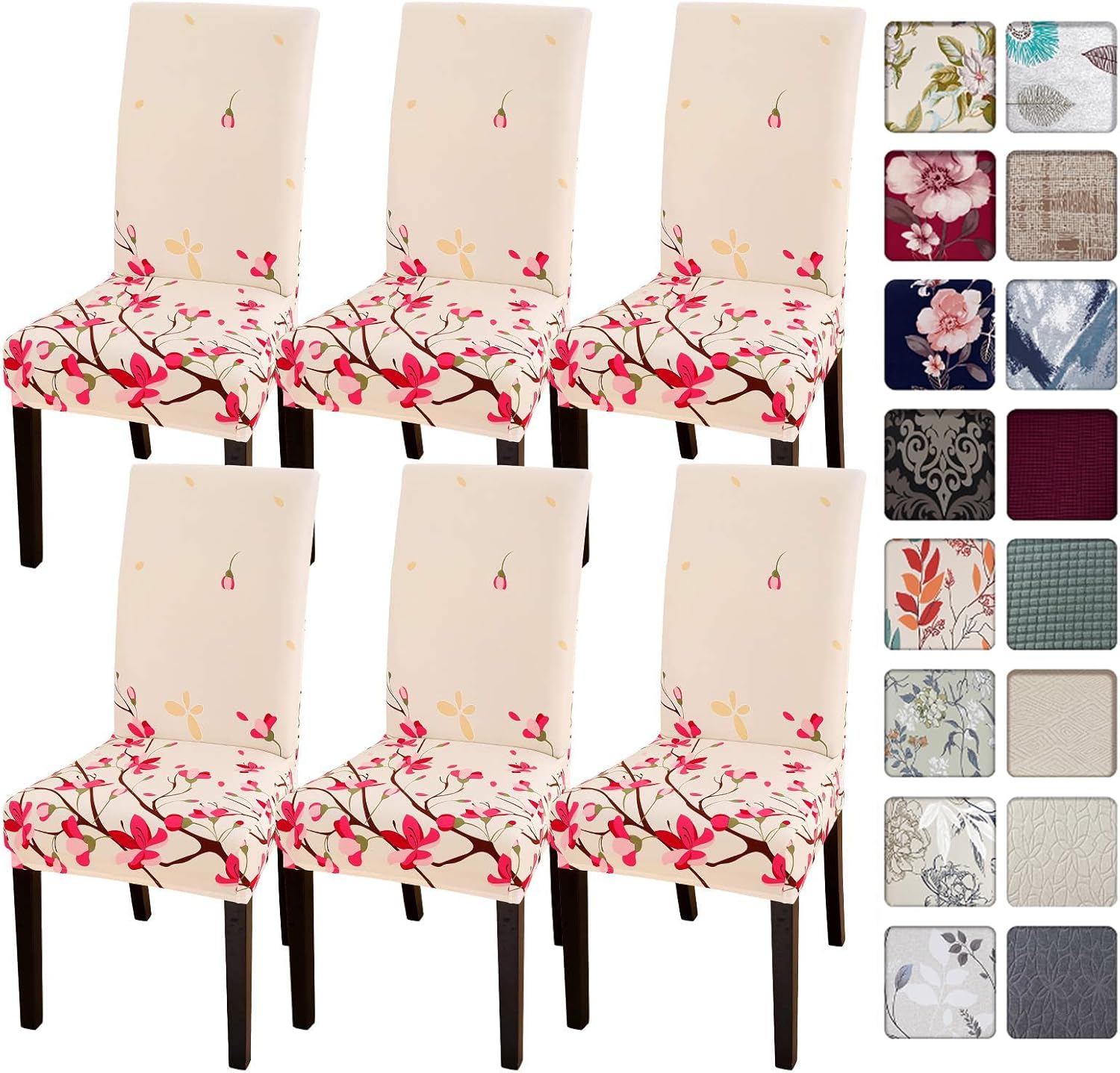 SearchI Chair Covers Slipcovers Set of 4, Spandex Super Fit Stretch Removable Washable Kitchen Parsons Protector for Dining Room,Hotel,Ceremony,Beige+Flowers