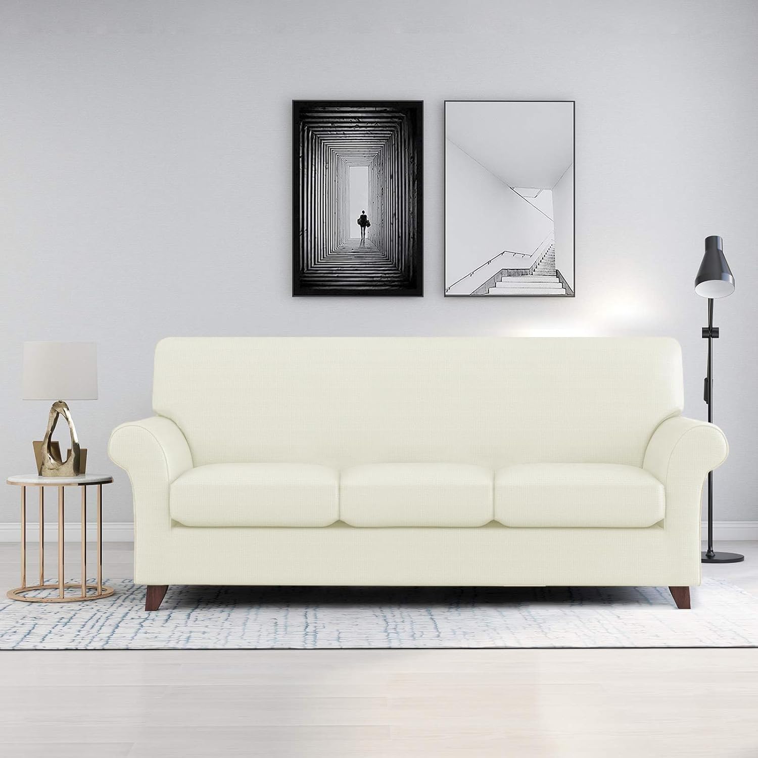 ZNSAYOTX 2 Piece Chair Covers for Living Room with Arms Anti Slip Stretch Arm Chair Slipcovers Sofa Armchair Slipcover Machine Washable Furniture Protector (Black and White, Chair)