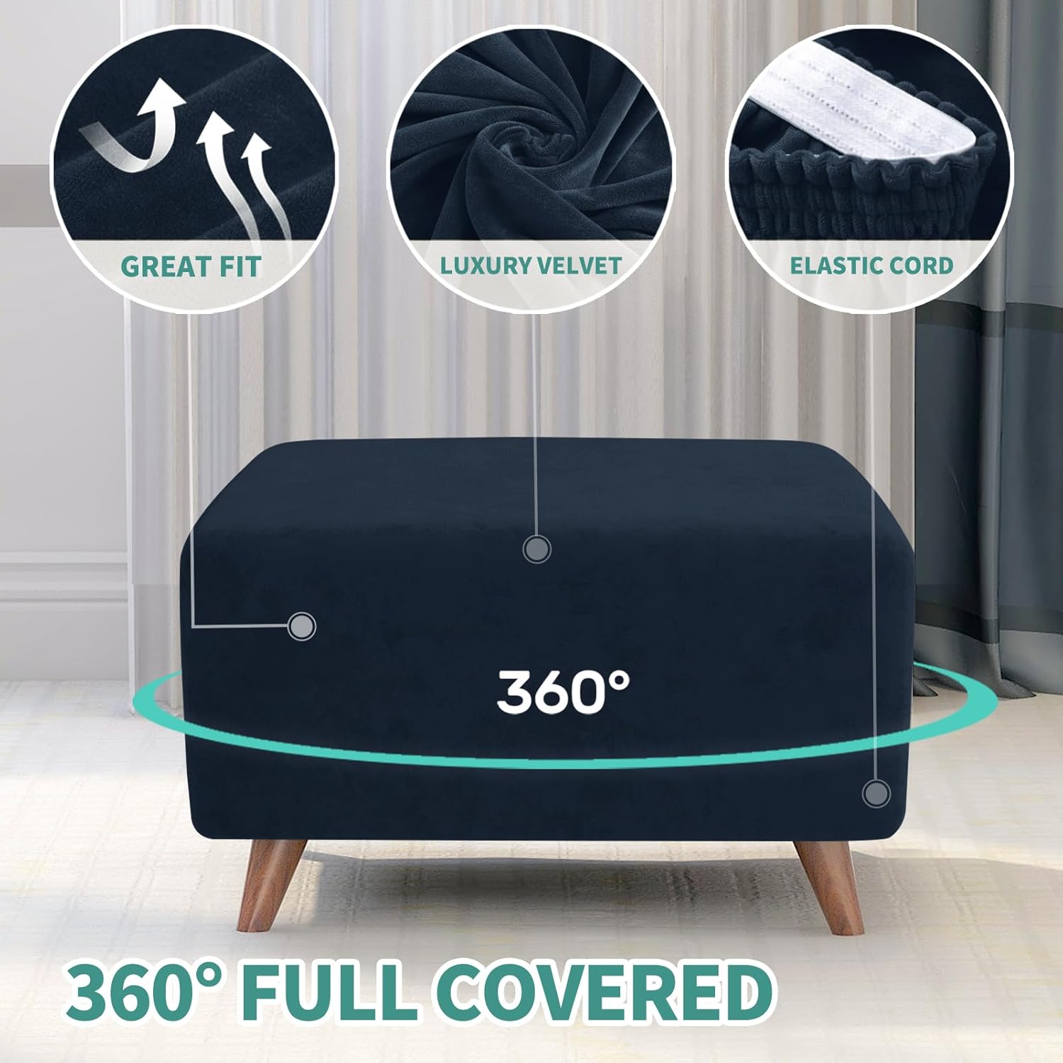 Velvet Ottoman Cover Rectangular