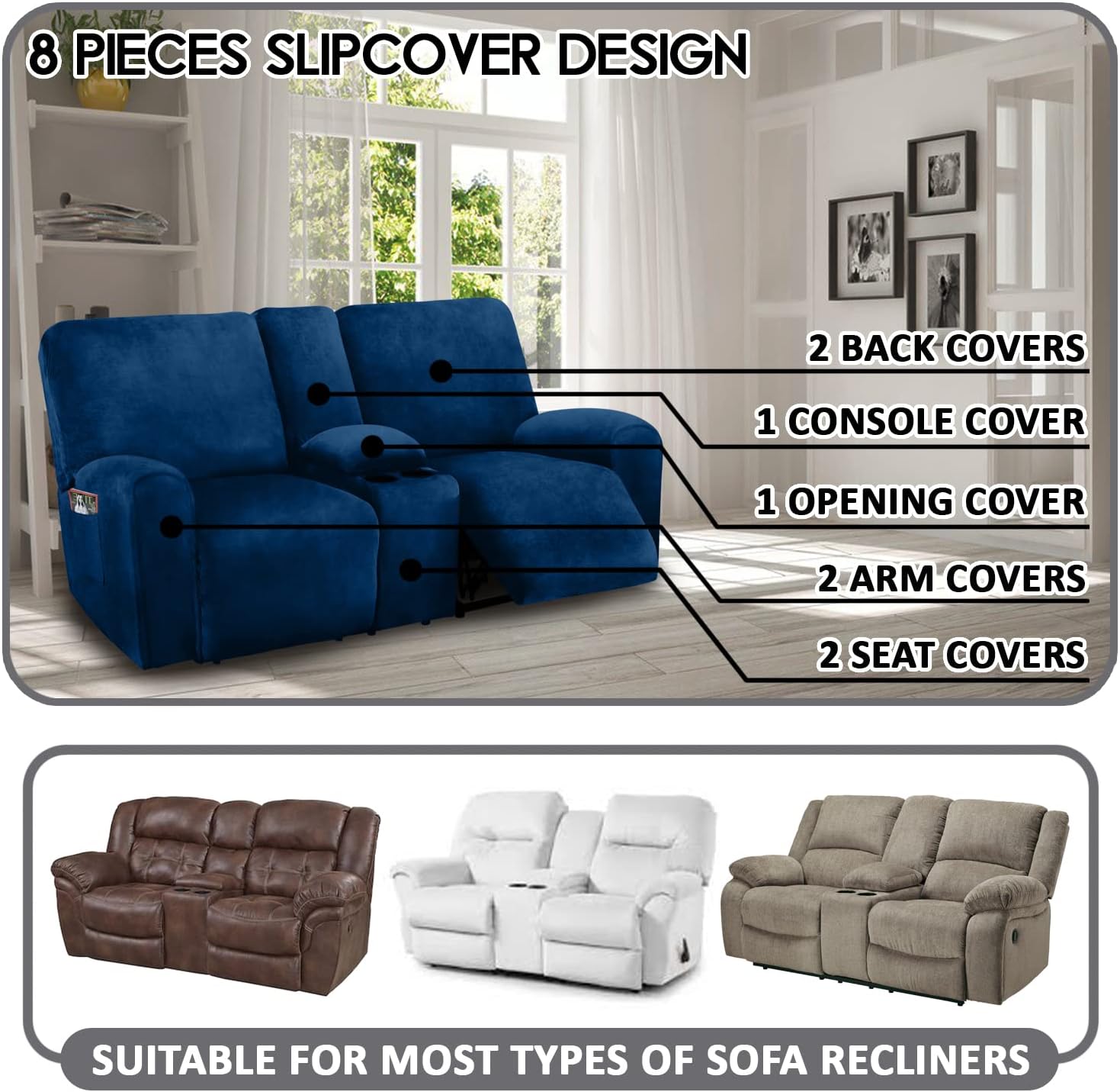 Reclining Love Seat with Middle Console Slipcover