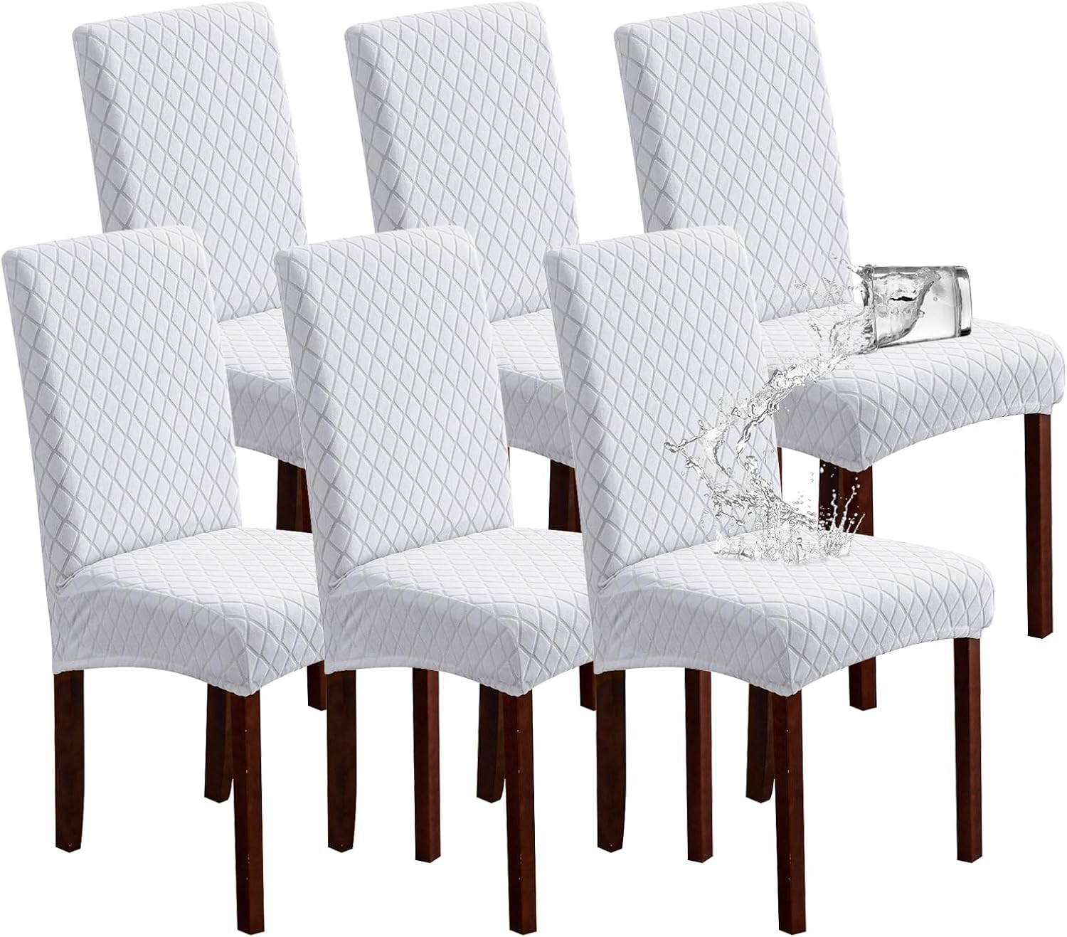 Genina 100% Waterproof Chair Covers for Dining Room Set of 4, Stretch Parson Chair Slipcovers for Kitchen Chairs, Washable Chair Protectors, Leaves-Warm Gray