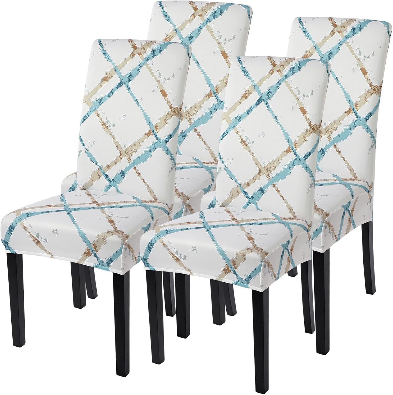 SearchI Chair Covers Slipcovers Set of 4, Spandex Super Fit Stretch Removable Washable Kitchen Parsons Protector for Dining Room,Hotel,Ceremony,Beige+Flowers