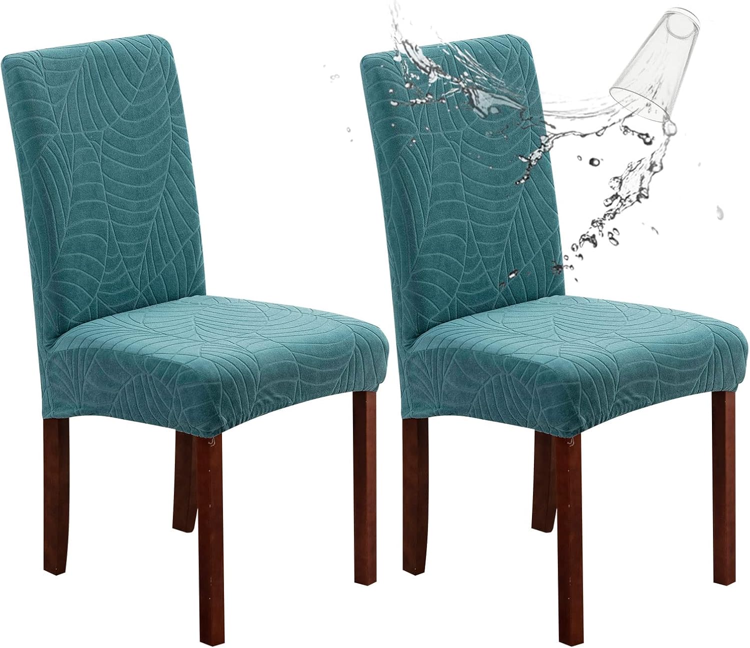 Genina 100% Waterproof Chair Covers for Dining Room Set of 4, Stretch Parson Chair Slipcovers for Kitchen Chairs, Washable Chair Protectors, Leaves-Warm Gray