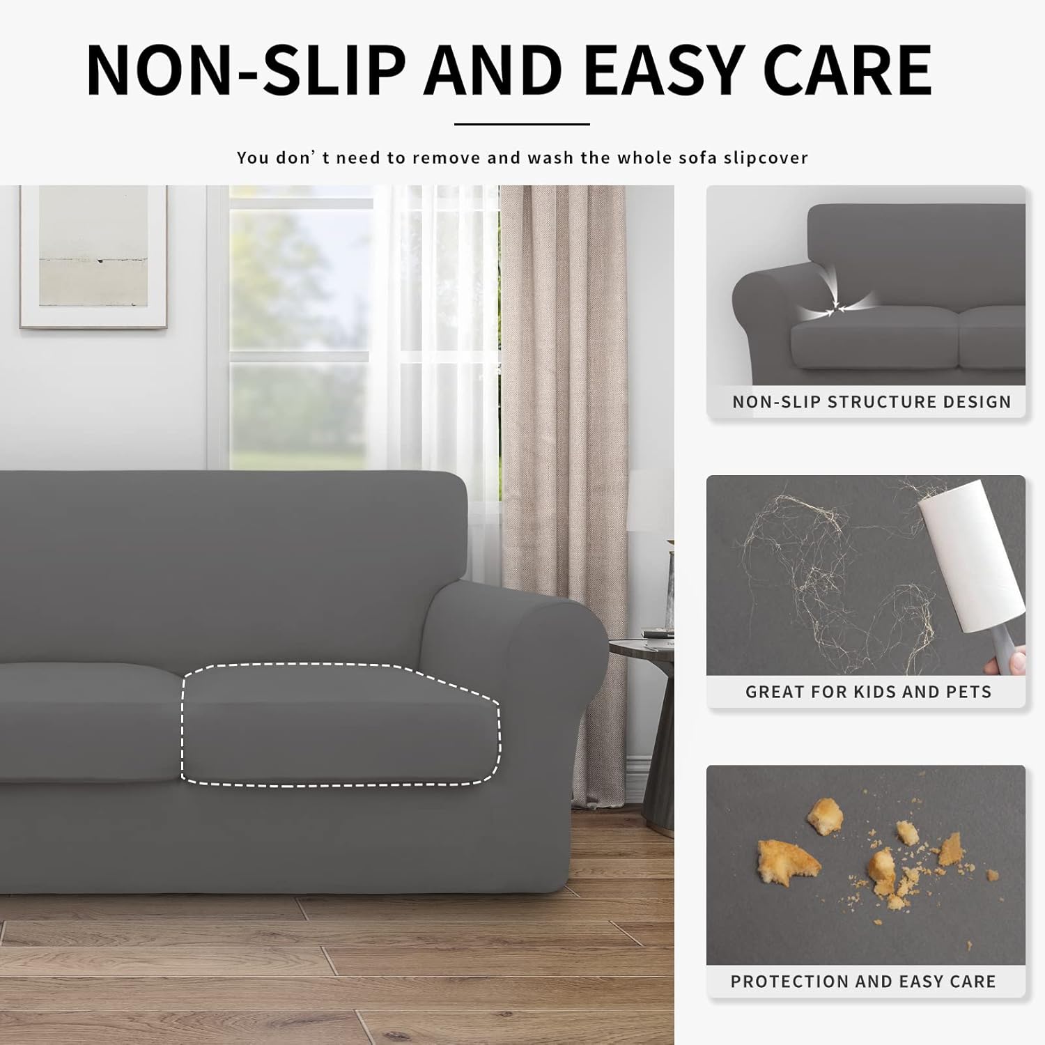 Easy-Going 100% Dual Waterproof 2 Pieces Chair Cover Stretch Soft Couch Cover for Dogs, Sofa Slipcover for 1 Separate Cushion Couch Leakproof Furniture Protector for Kids, Pets Grayish Green