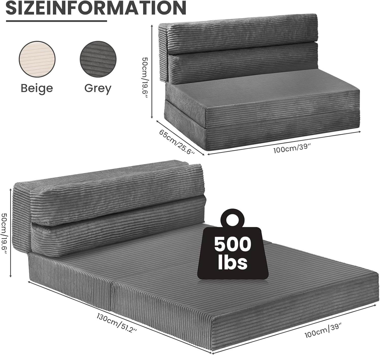 Folding Sofa Bed, Convertible Sleeper Chair with Pilow Foldable Matress, 2 in 1 Pull Out Loveseat Sofa Portable Fold Out Chair Bed Comfy Floor Couch Lounge for Living Room Bedroom