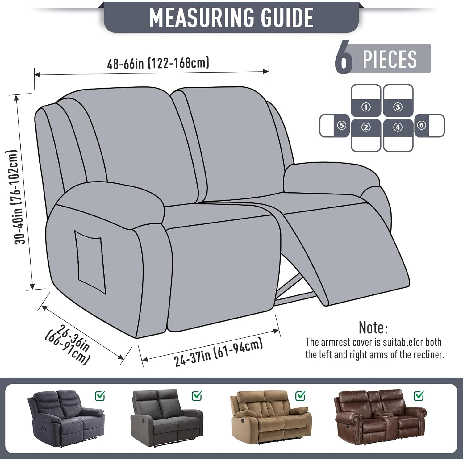 TAOCOCO Recliner Cover 4-Pieces, Recliner Stretch Sofa Slipcover, Recliner Cover 1 Seat, Couch Protector Soft, Furniture Protector Covers with Elastic,Chair Covers Jacquard Pattern (Grey)