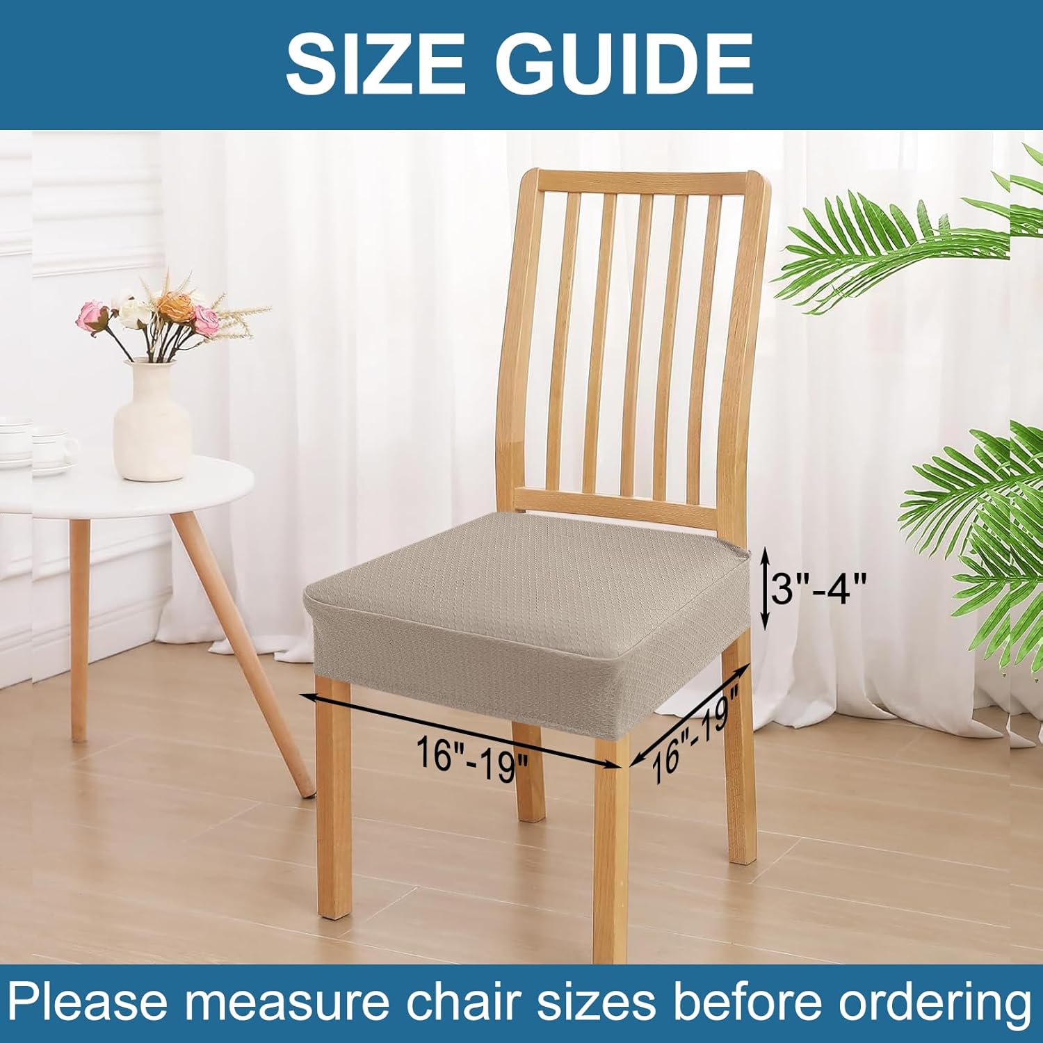 Smiry Waterproof Seat Covers for Dining Room Chairs Set of 4, Stretch Jacquard Removable Washable Chair Seat Slipcovers Protector, No Rear Covers, Beige